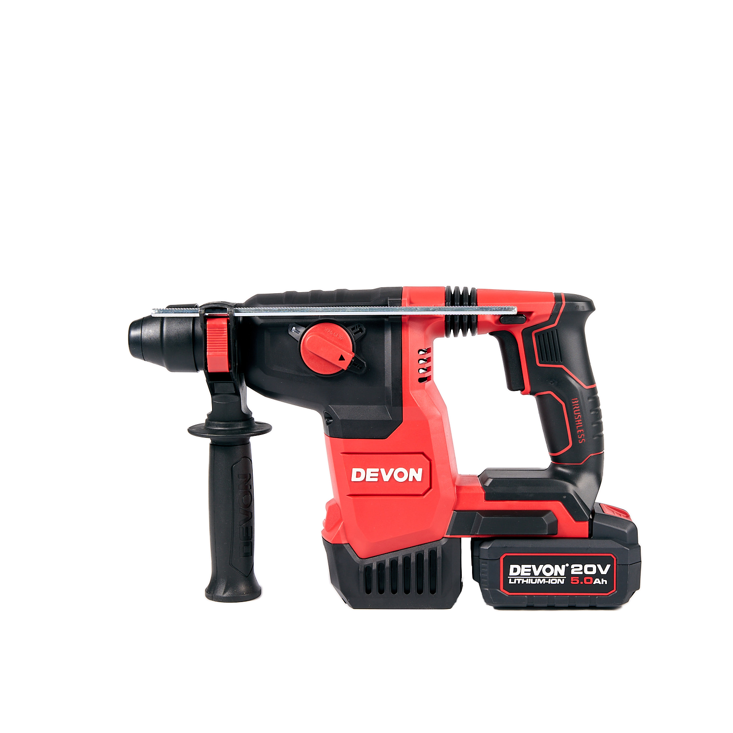 Аккумуляторный перфоратор DEVON 5402-Li-20RH26Q / SDS plus / дополнительный БЗП-патрон/ бесщеточный / 6-16мм / 20 В / 2 аккум. 5.0 А∙ч / быстрое ЗУ 190 Вт