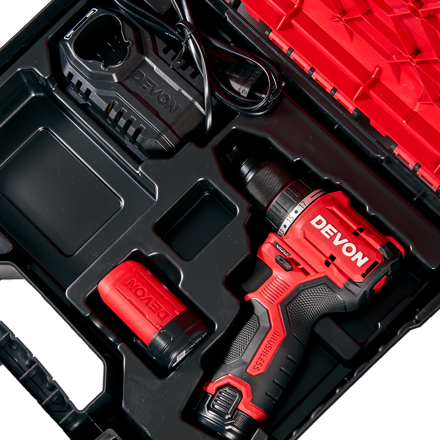 Аккумуляторный шуруповерт/дрель DEVON 5208-Li-12 / бесщеточный / 25/50Нм / 12 В / 2 аккум. 2.0 А∙ч