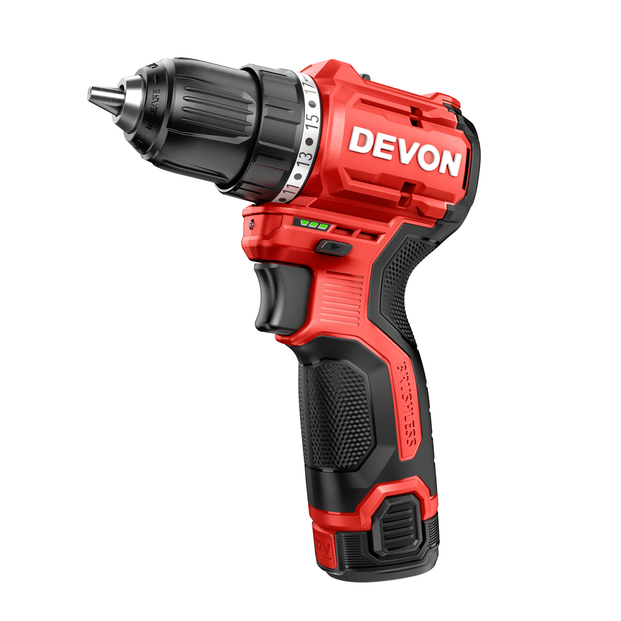 Аккумуляторный шуруповерт/дрель DEVON 5208-Li-12 / бесщеточный / 25/50Нм / 12 В / 2 аккум. 2.0 А∙ч