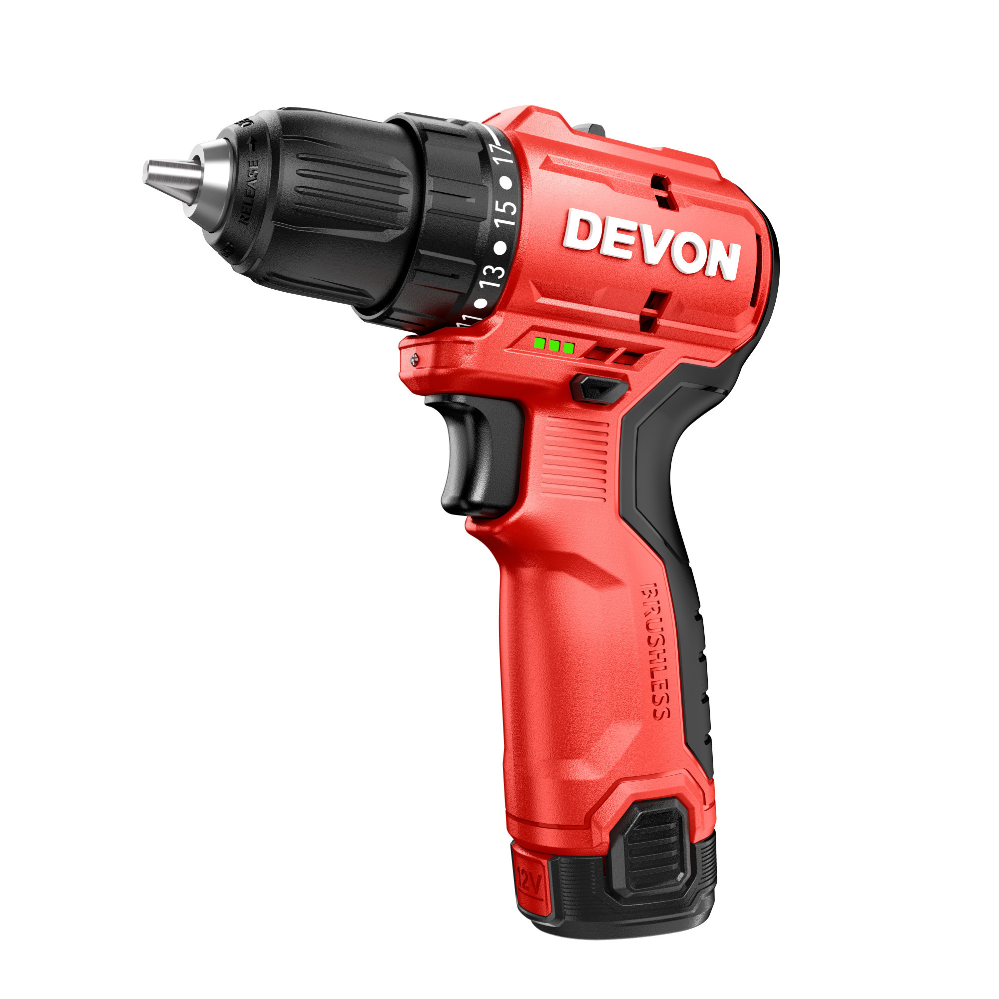 Аккумуляторный шуруповерт/дрель DEVON 5206-Li-12 / бесщеточный / 25/50Нм / 12 В / 1 аккум. 2.0 А∙ч