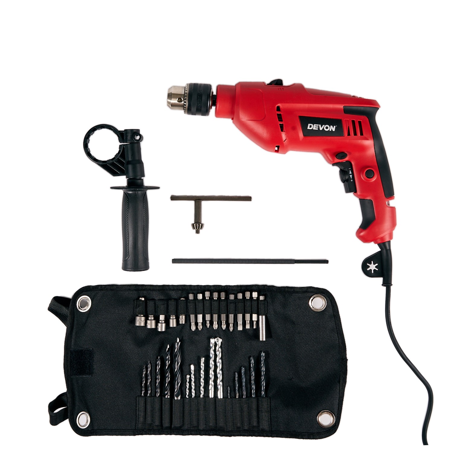 Сетевая ударная дрель DEVON 1515 / 600 Вт / вес 2,2 кг / сталь 10 / дерево 28 / бетон 13 / кирпич 16