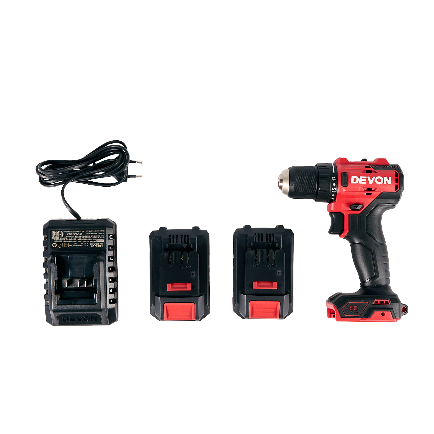 Аккумуляторный шуруповерт/дрель DEVON 5210-Li-20 / бесщеточный / 27/55Нм / 20 В / 2 аккум. 2.0 А∙ч / стандартное ЗУ 75 Вт