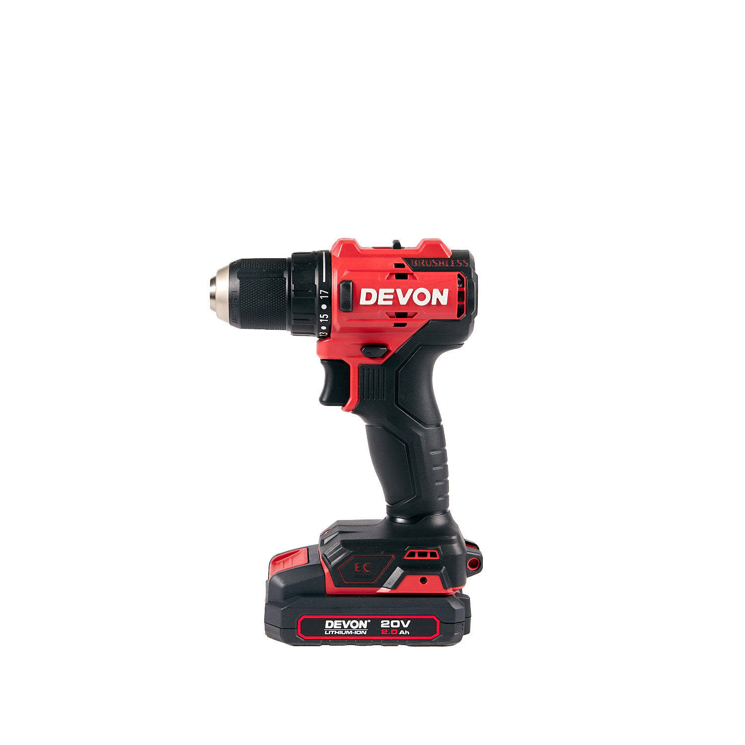 Аккумуляторный шуруповерт/дрель DEVON 5210-Li-20 / бесщеточный / 27/55Нм / 20 В / 2 аккум. 2.0 А∙ч / стандартное ЗУ 75 Вт