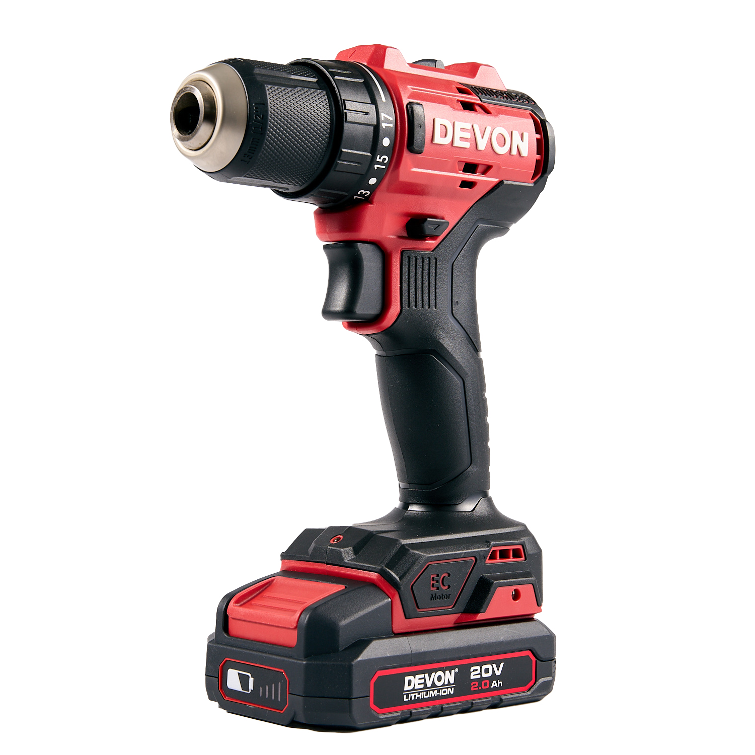 Аккумуляторный шуруповерт/дрель DEVON 5210-Li-20 / бесщеточный / 27/55Нм / 20 В / 2 аккум. 2.0 А∙ч / стандартное ЗУ 75 Вт