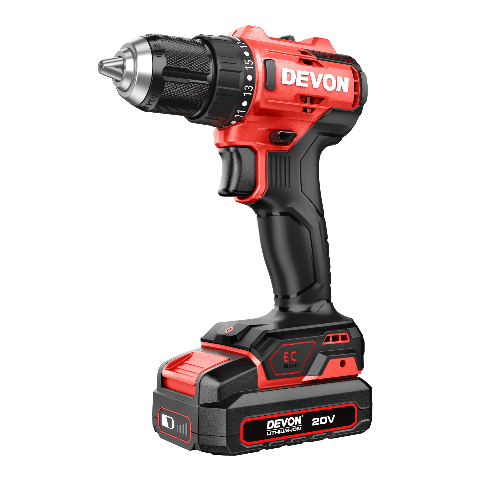Аккумуляторный шуруповерт/дрель DEVON 5210-Li-20 / бесщеточный / 27/55Нм / 20 В / 2 аккум. 2.0 А∙ч / стандартное ЗУ 75 Вт