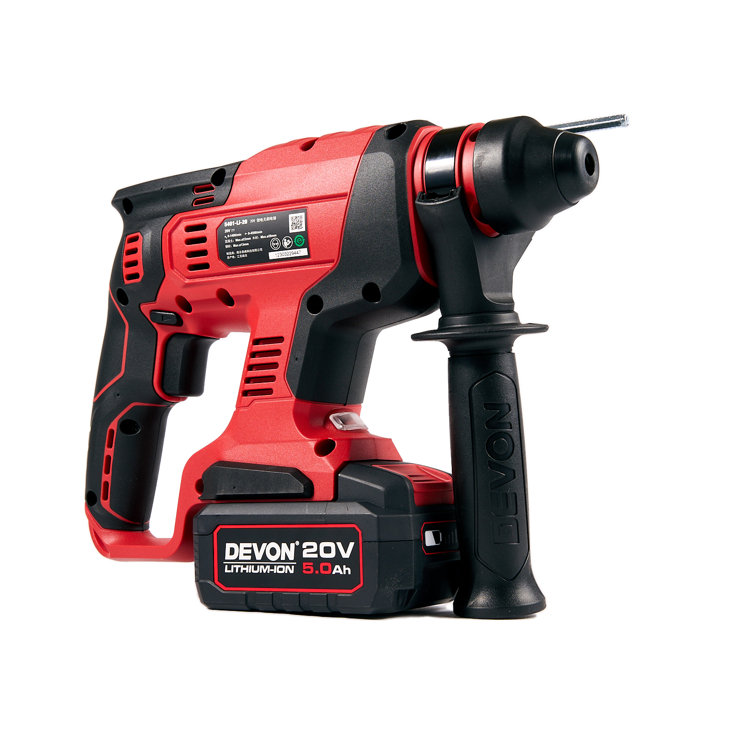 Аккумуляторный перфоратор DEVON 5401-Li-20RH / SDS plus / бесщеточный / 6-12мм / 20 В / 2 аккум. 2.0 А∙ч / стандартное ЗУ 75 Вт