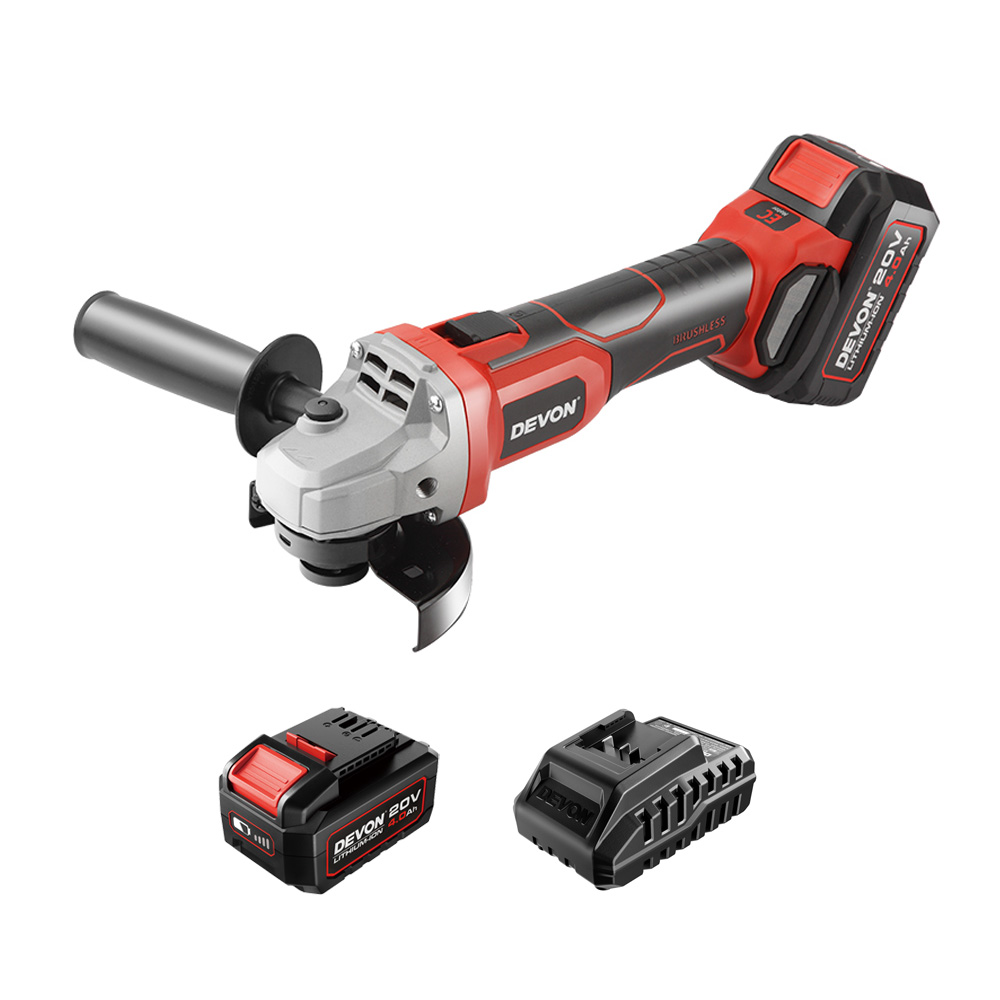 Аккумуляторная угловая шлифовальная машина (УШМ) DEVON 2903-Li-20-125 / 125 мм / бесщеточная / 20 В /  2 аккум. 2.0 А∙ч / стандартное ЗУ 75 Вт / M14
