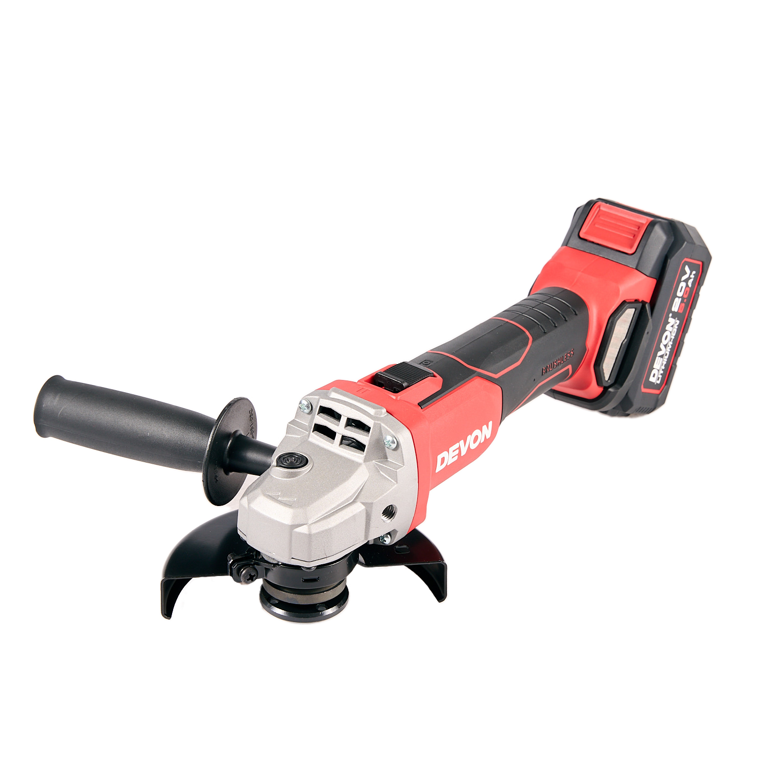 Аккумуляторная угловая шлифовальная машина (УШМ) DEVON 2903-Li-20-125 / 125 мм / бесщеточная / 20 В /  2 аккум. 5.0 А∙ч / быстрое ЗУ 190 Вт / M14