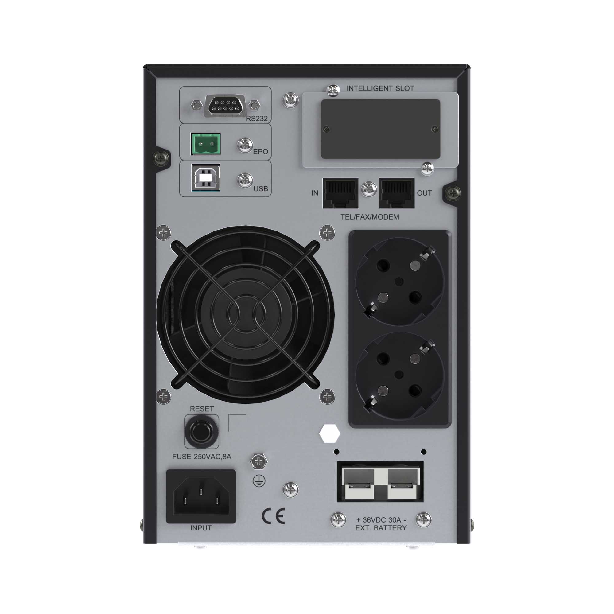 Онлайн ИБП ДКС серии Small Tower, 1000 ВА/900 Вт, 1/1, 2xSchuko, EPO,USB, RS-232, RJ45, з/у 6А, без АКБ