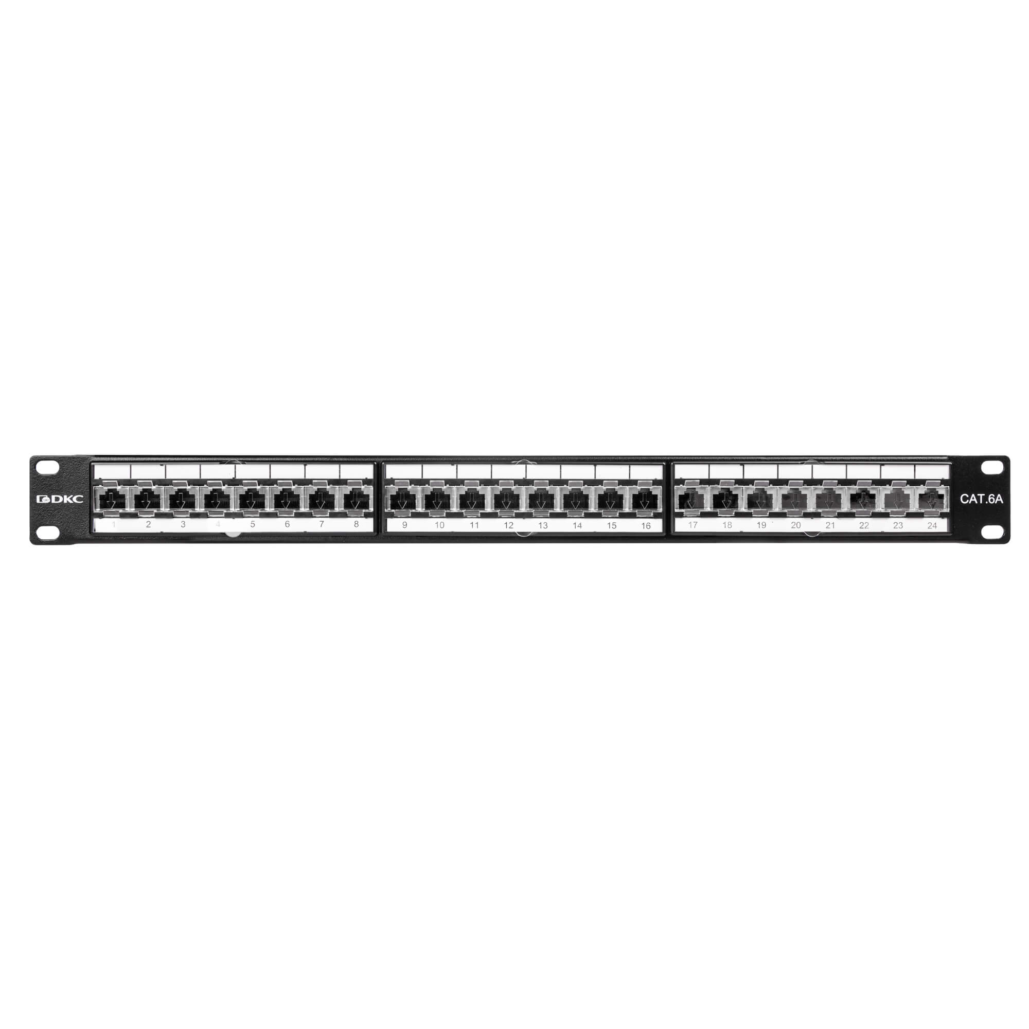 Патч-панель 19", 1U, CAT6A, 24 порта RJ45, экранированная
