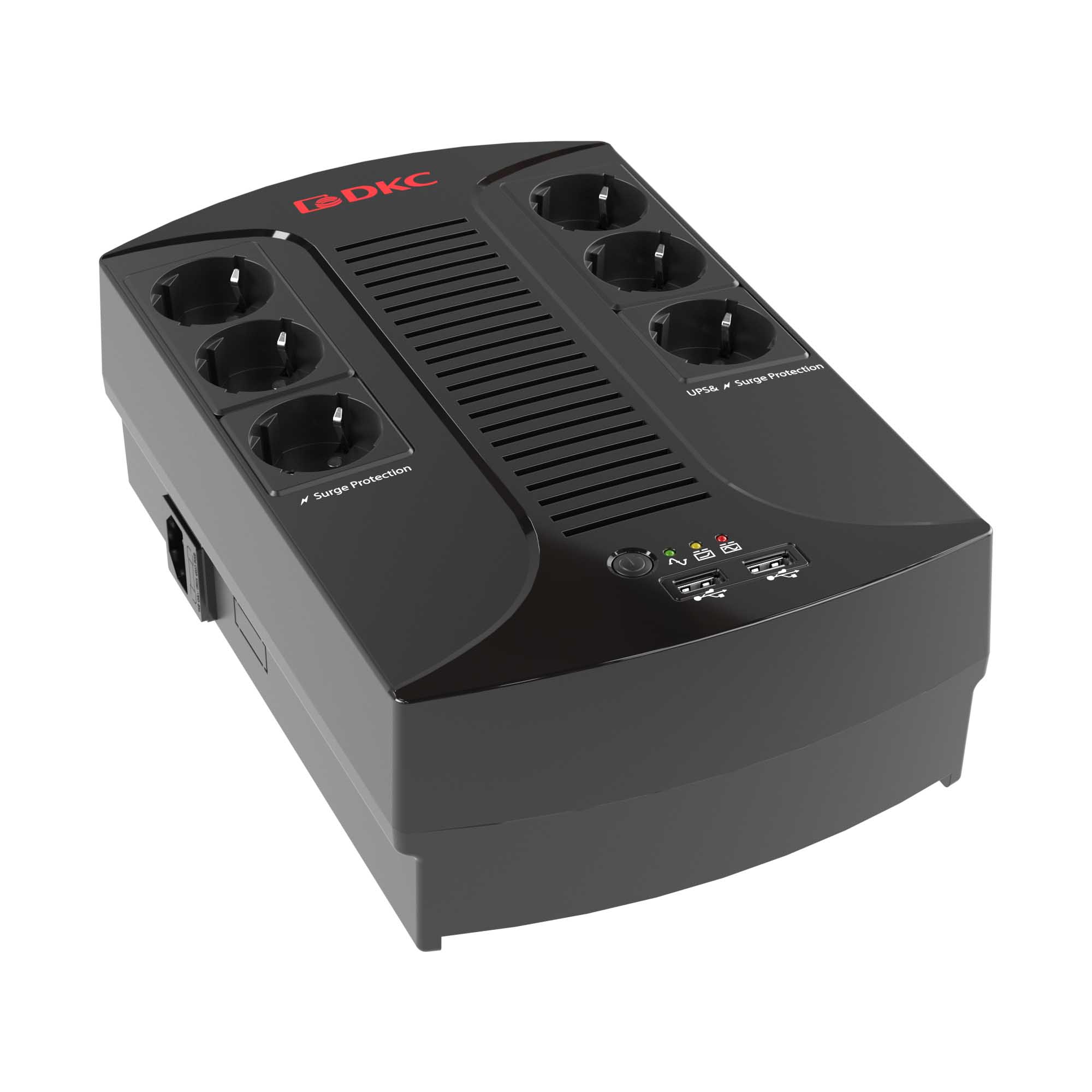 Линейно-интерактивный ИБП ДКС серии Info PDU, 600 ВА/360 Вт, 1/1, 6xSchuko,  USB для зарядки (2), USB + RJ11, 1x7Aч