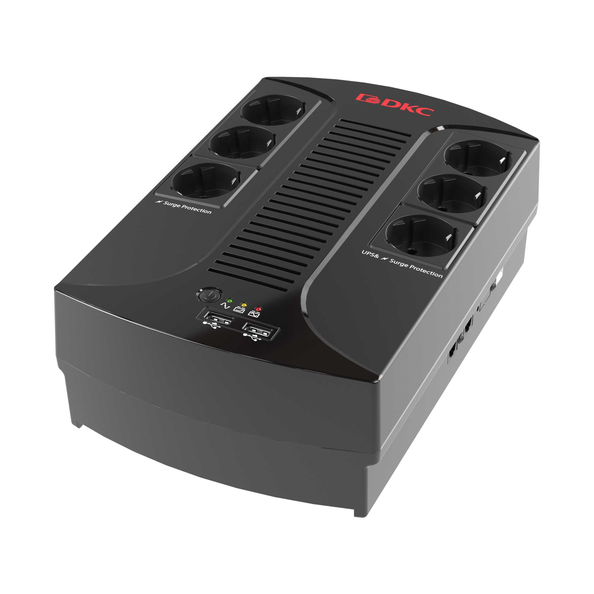 Линейно-интерактивный ИБП ДКС серии Info PDU, 600 ВА/360 Вт, 1/1, 6xSchuko,  USB для зарядки (2), USB + RJ11, 1x7Aч