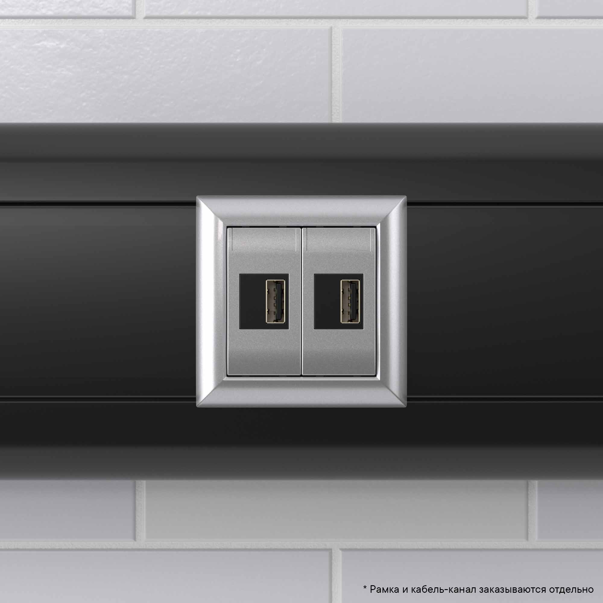 USB зарядное устройство модульное,  "Avanti", "Закаленная сталь", 2модуля, 2.1 А