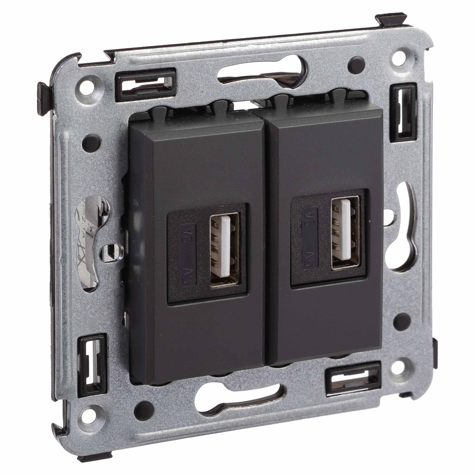 USB зарядное устройство в стену, "Avanti", "Черный матовый", 2.1 А