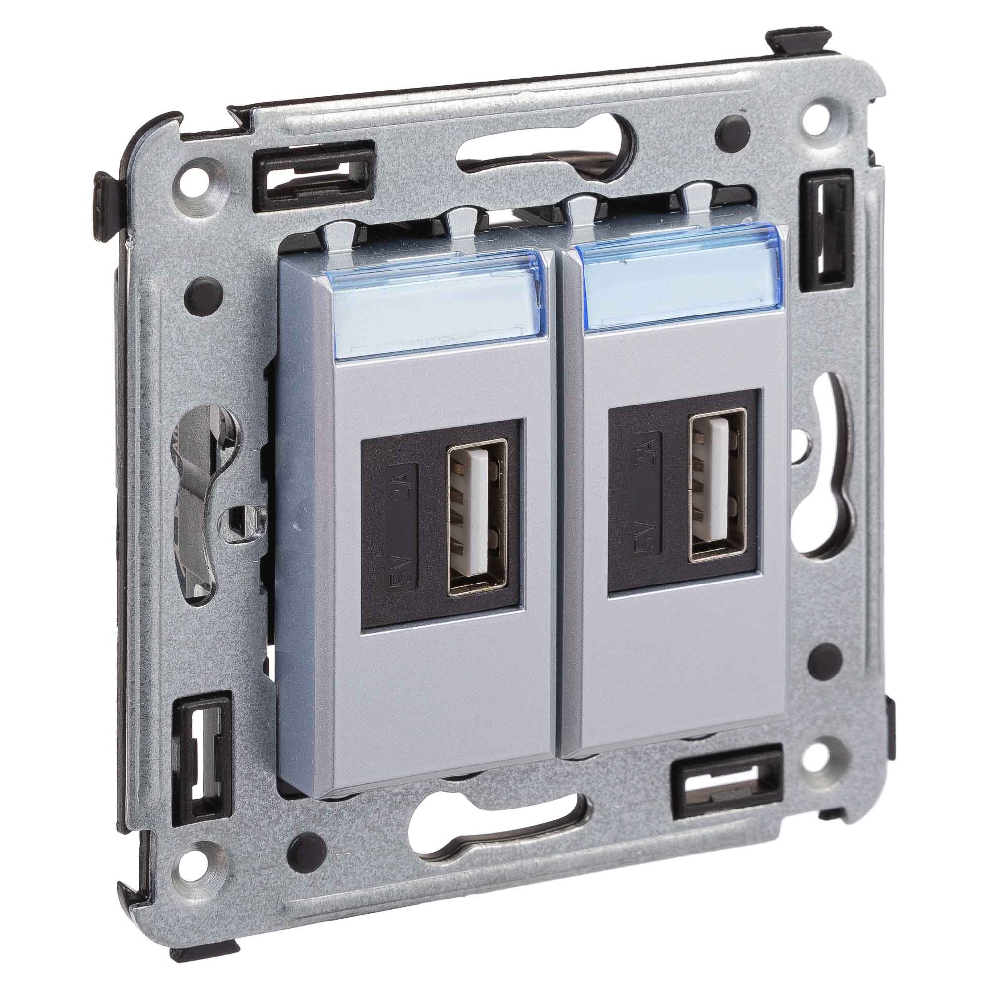 USB зарядное устройство в стену, "Avanti", "Закаленная сталь", 2.1 А