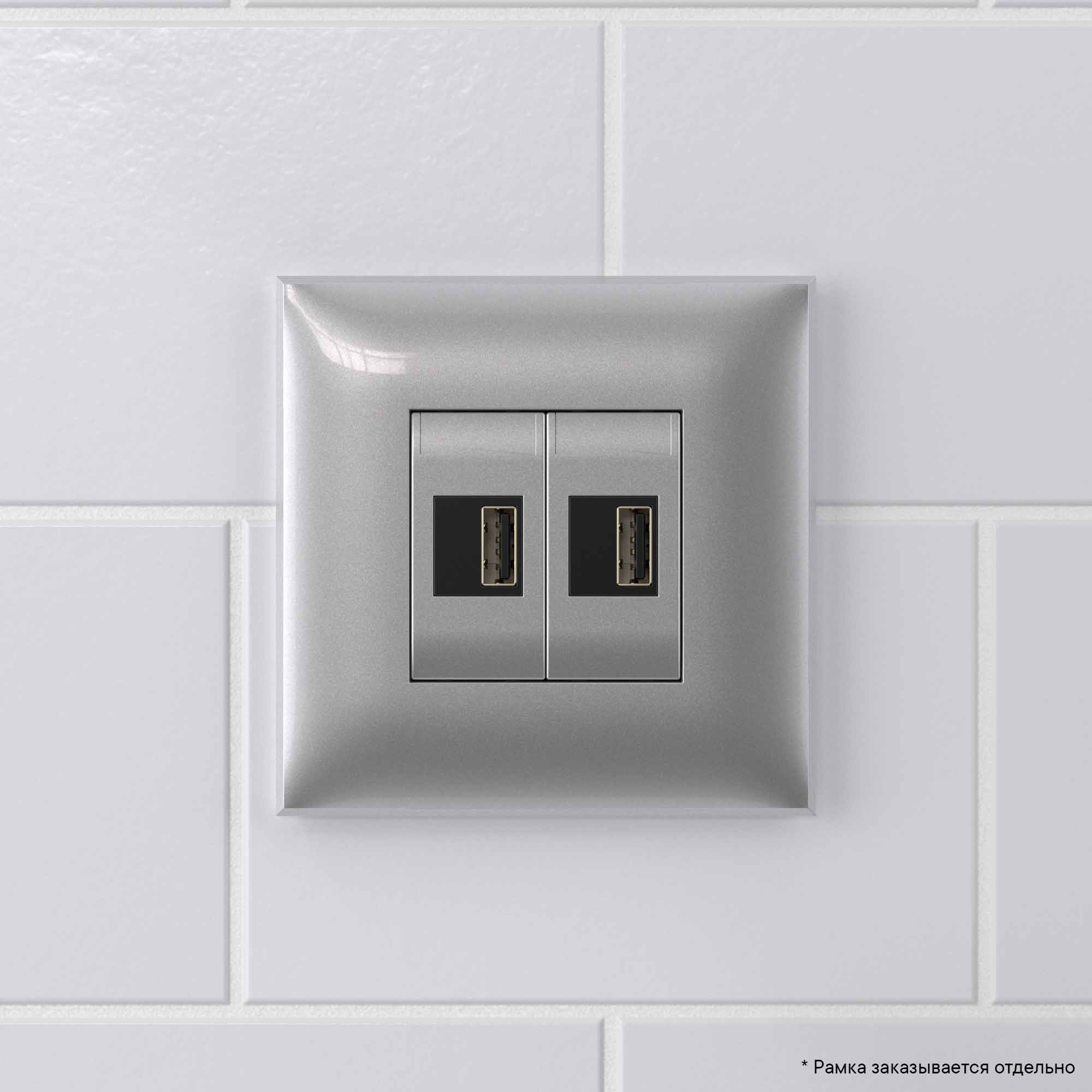 USB зарядное устройство в стену, "Avanti", "Закаленная сталь", 2.1 А