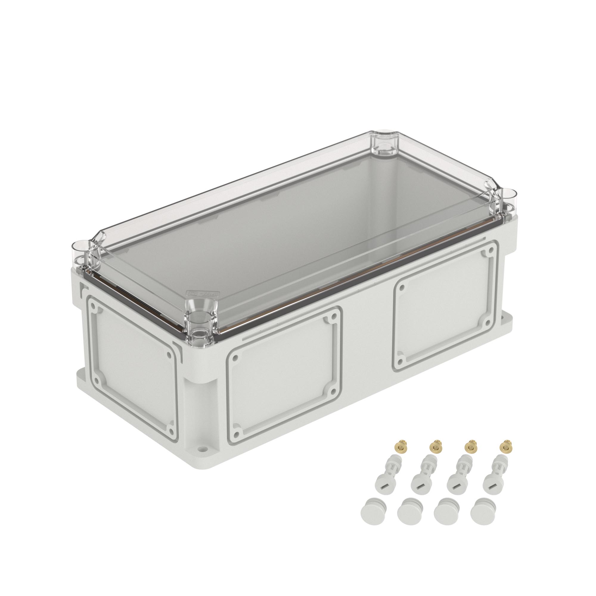 Корпус RAM box без МП 400х200х160 мм, с фланцами, прозрачная крышка высотой 35 мм, IP66/IP67