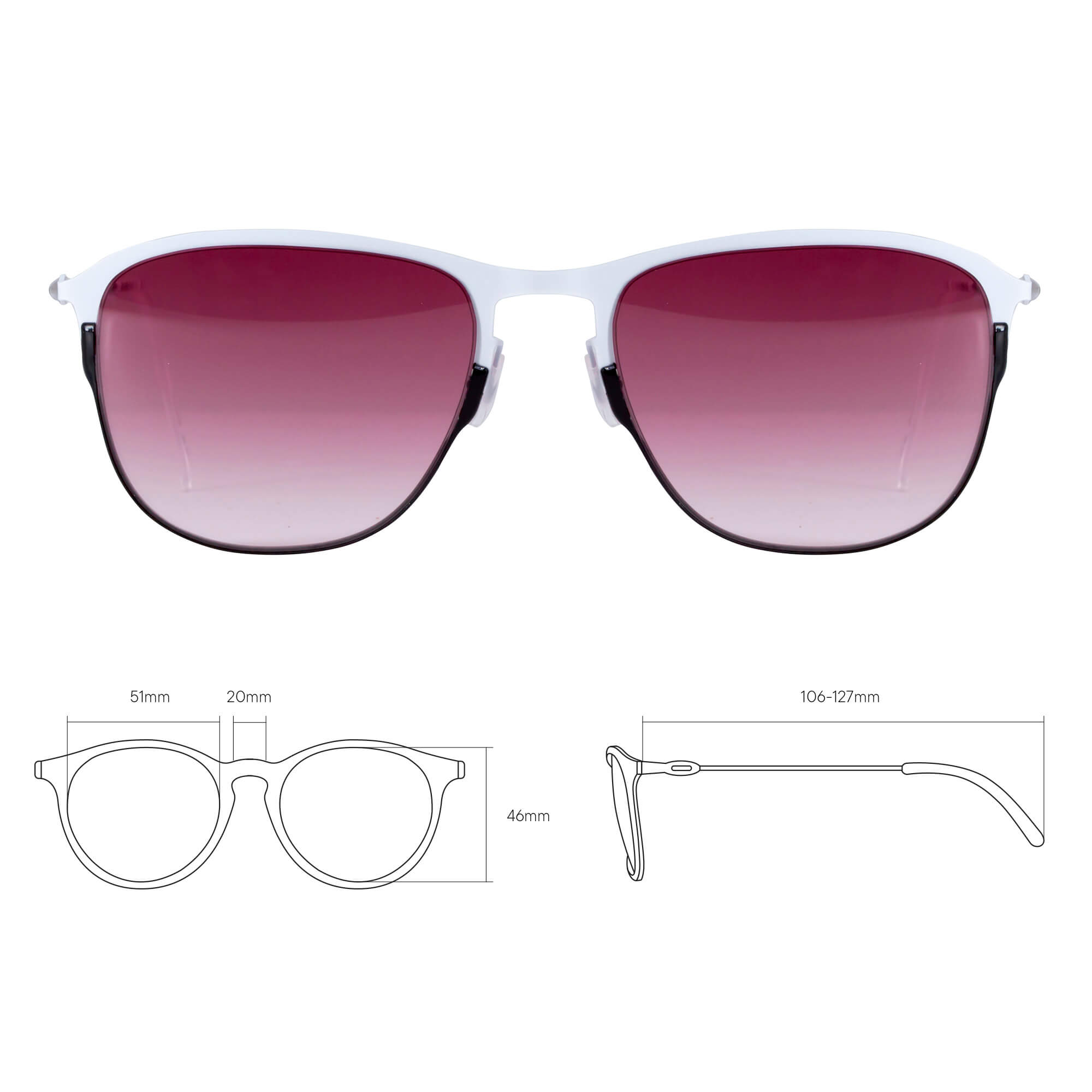 Черно-белые солнцезащитные очки из титана с красными линзами