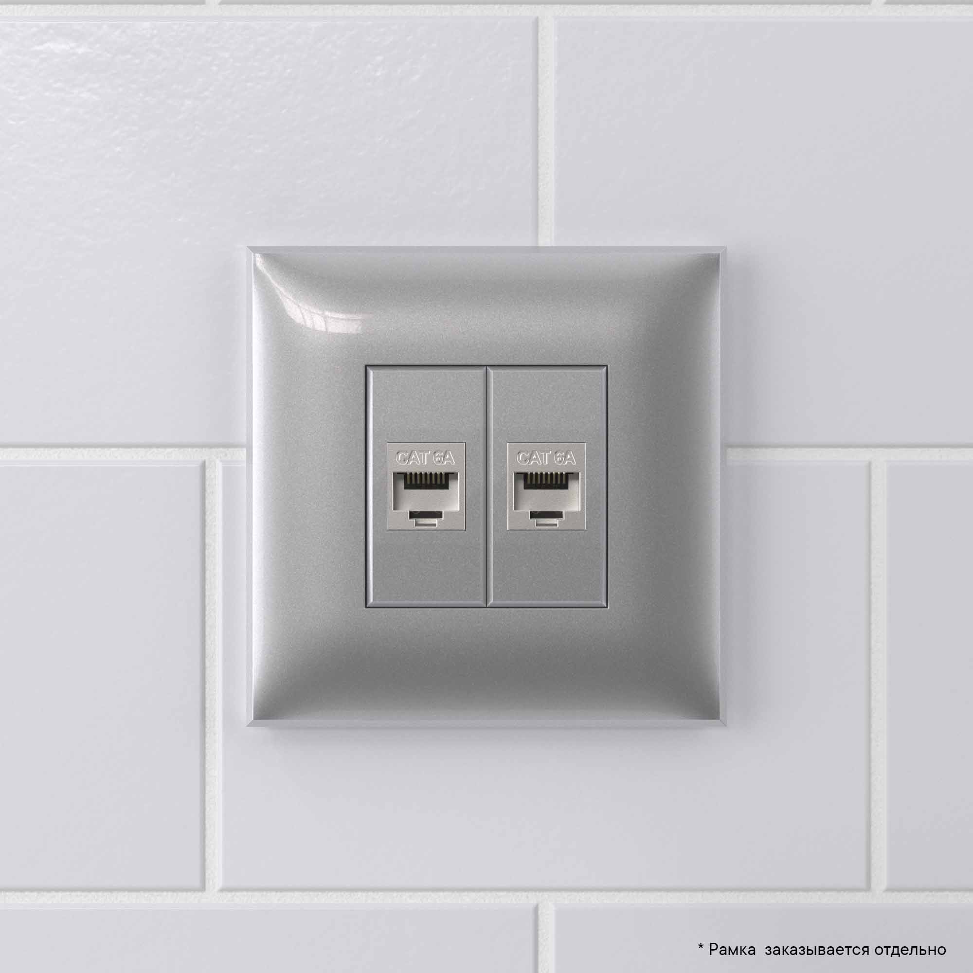 Компьютерная розетка RJ-45 без шторки в стену, кат.6А двойная экранированная, "Avanti", "Закаленная сталь"