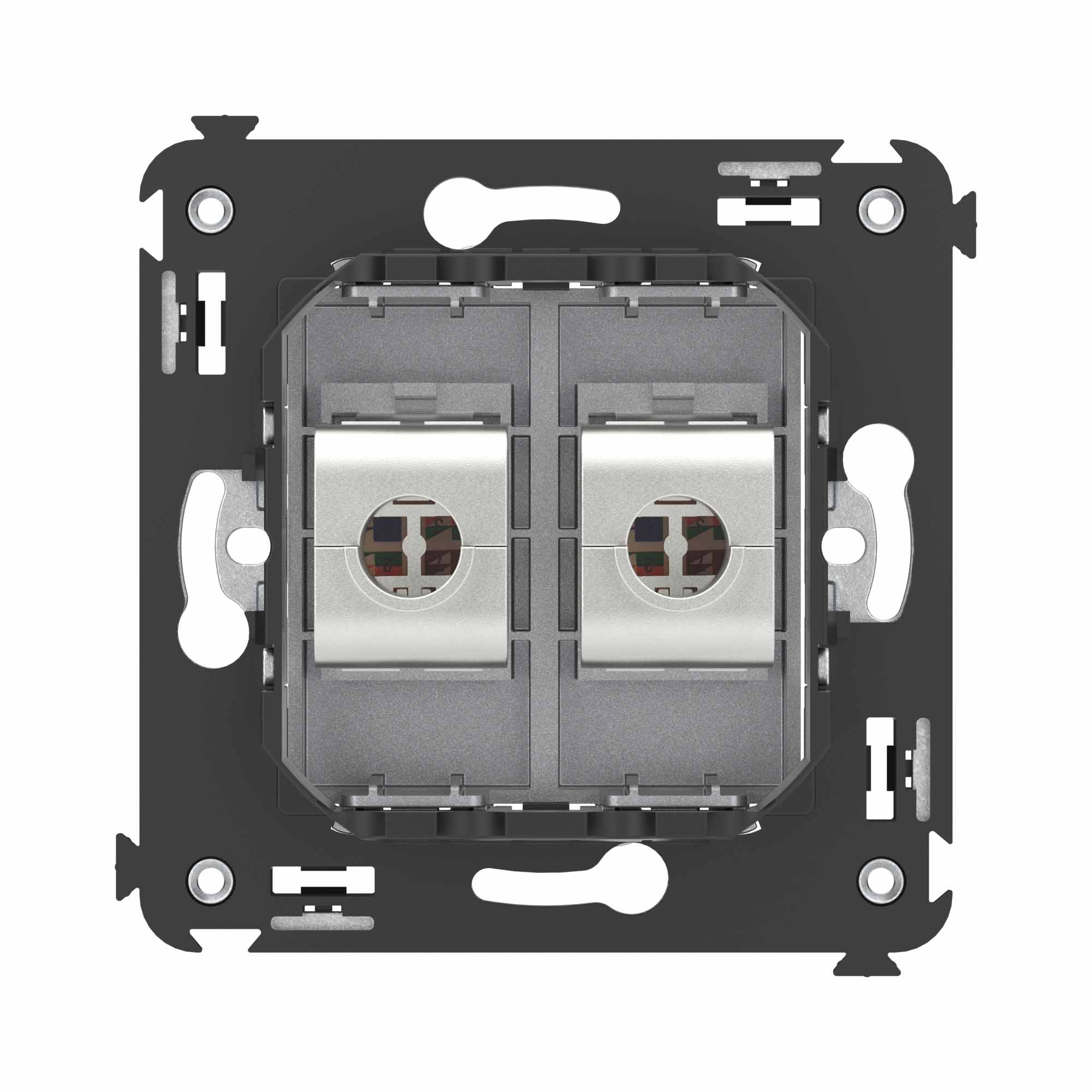 Компьютерная розетка RJ-45 без шторки в стену, кат.6А двойная экранированная, "Avanti", "Закаленная сталь"