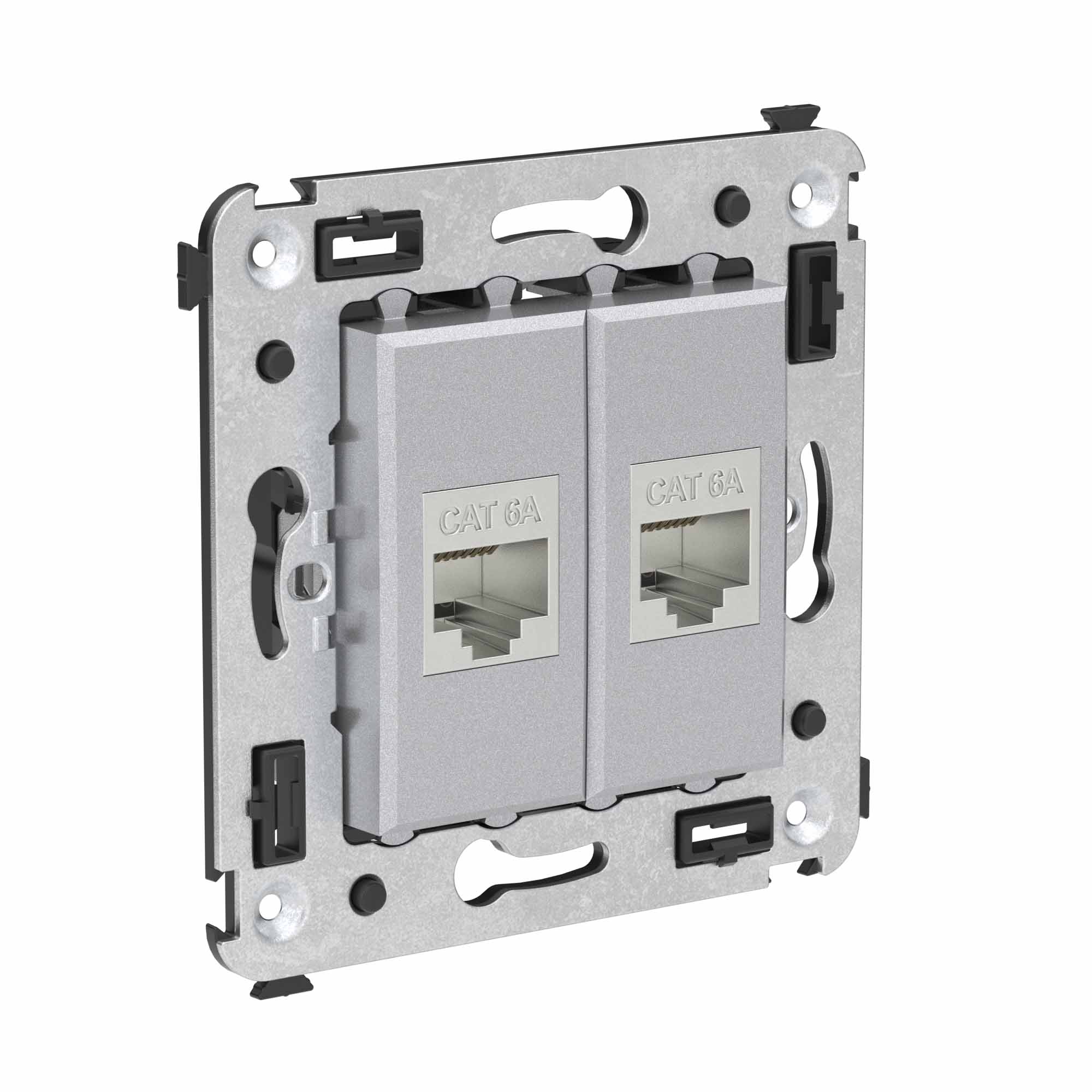 Компьютерная розетка RJ-45 без шторки в стену, кат.6А двойная экранированная, "Avanti", "Закаленная сталь"