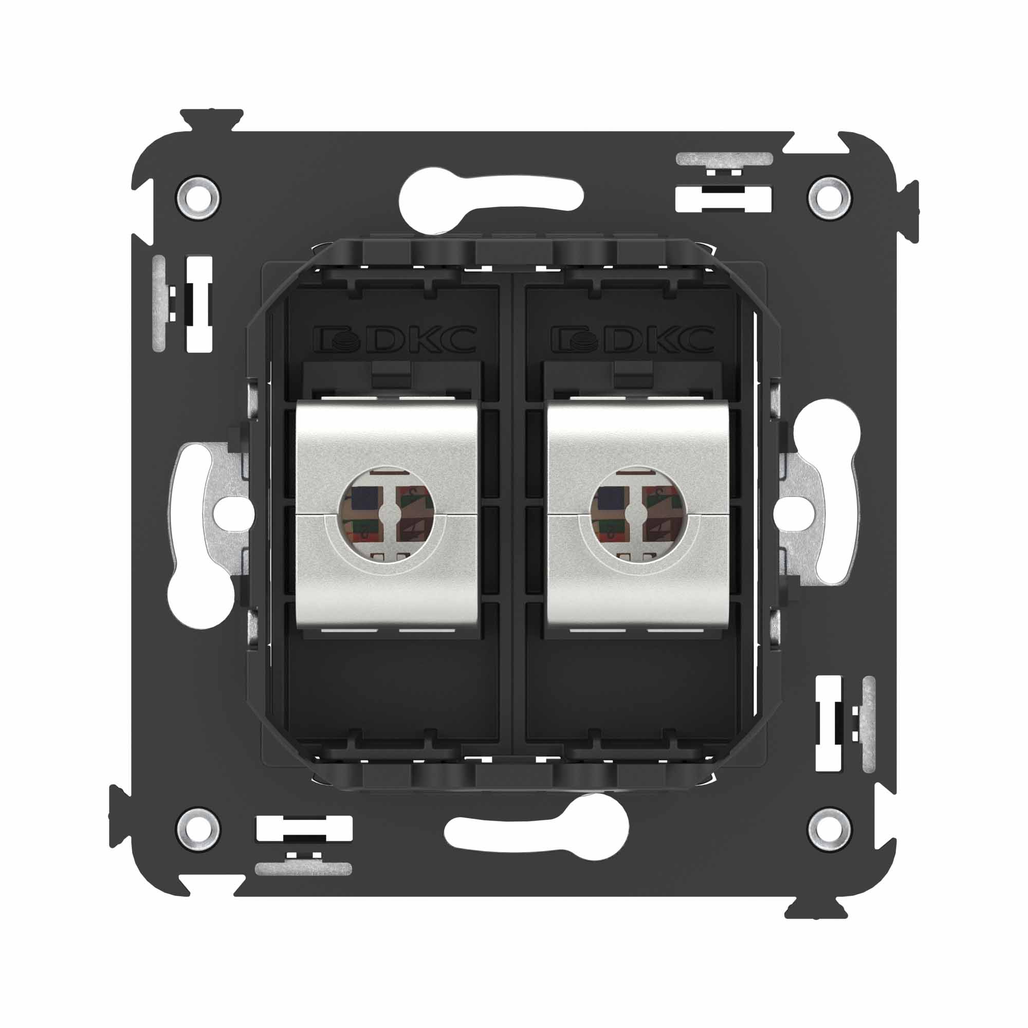 Компьютерная розетка RJ-45 без шторки в стену, кат.6А двойная экранированная, "Avanti", "Черный матовый"