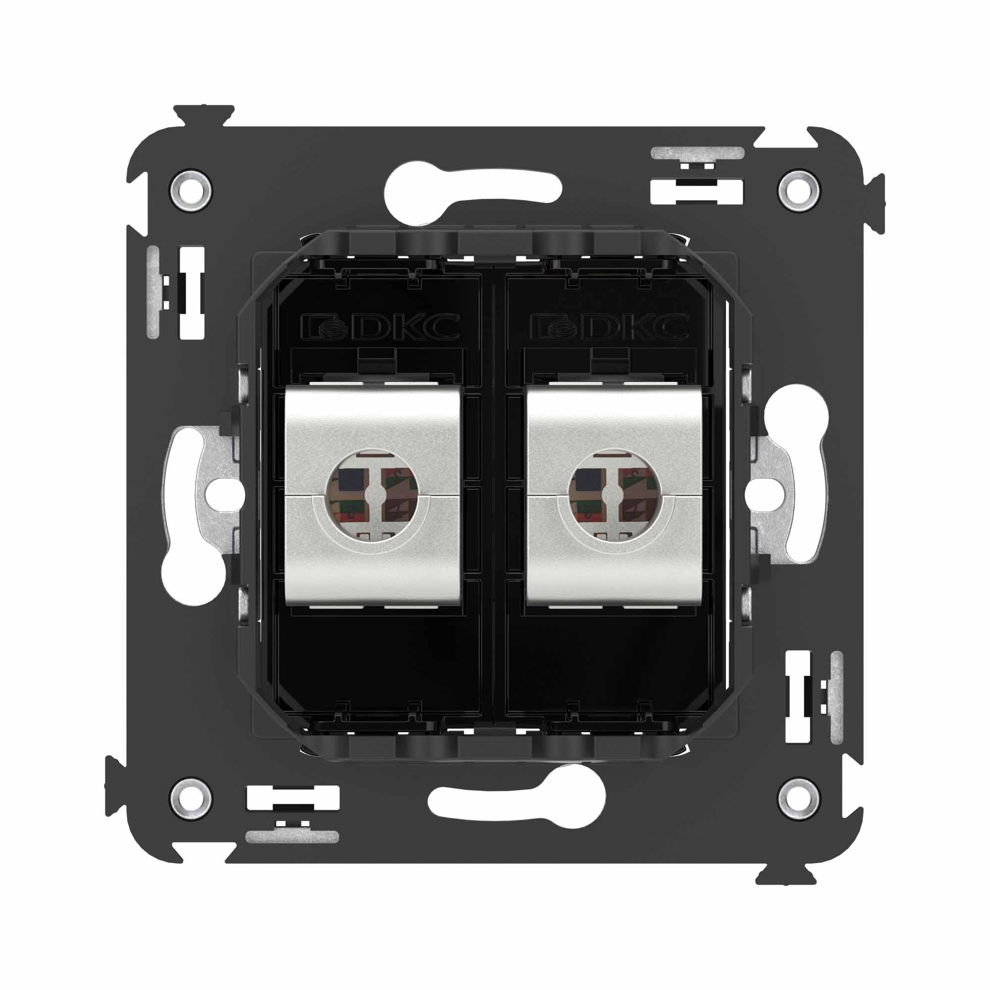 Компьютерная розетка RJ-45 без шторки в стену, кат.6А двойная экранированная, "Avanti", "Черный квадрат"