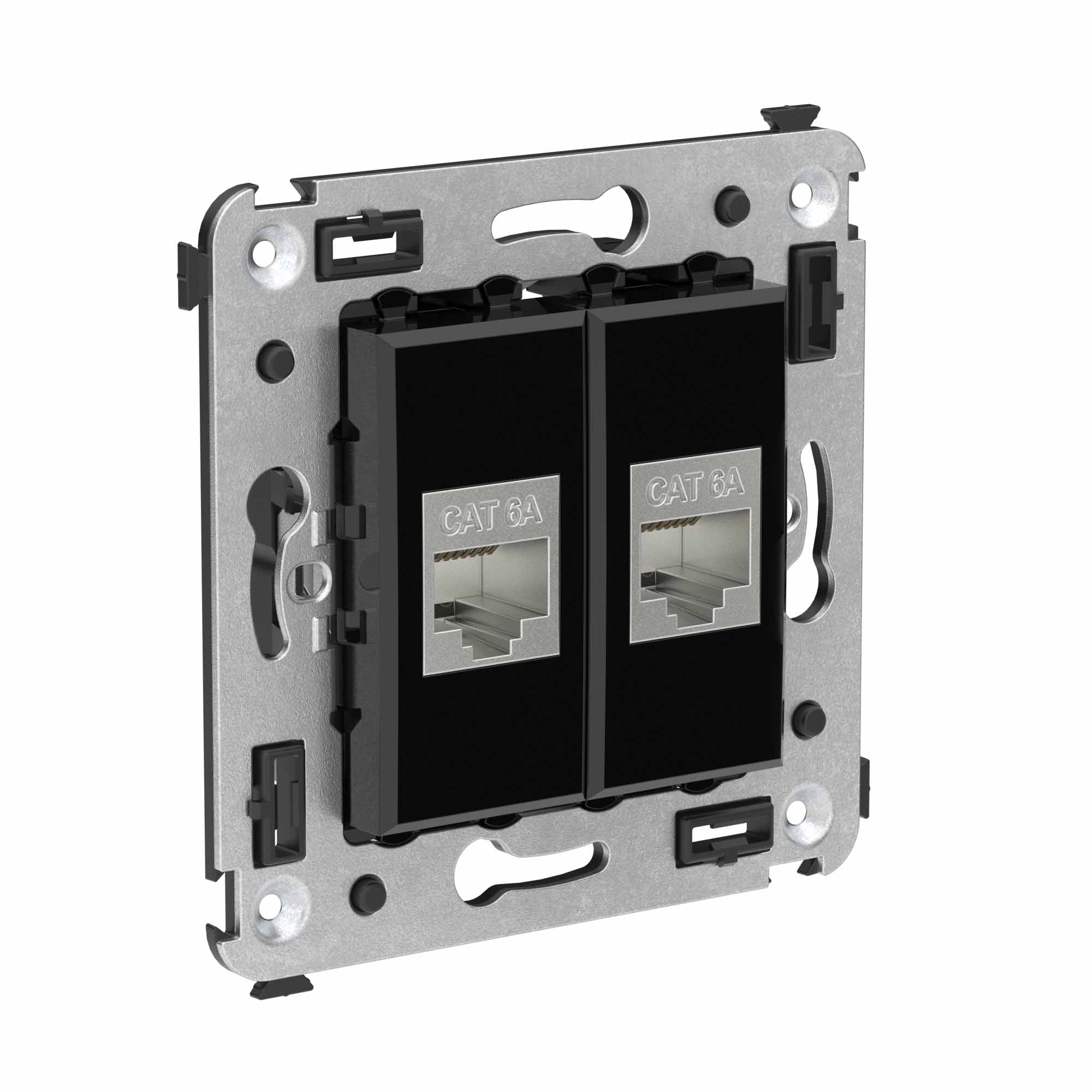 Компьютерная розетка RJ-45 без шторки в стену, кат.6А двойная экранированная, "Avanti", "Черный квадрат"