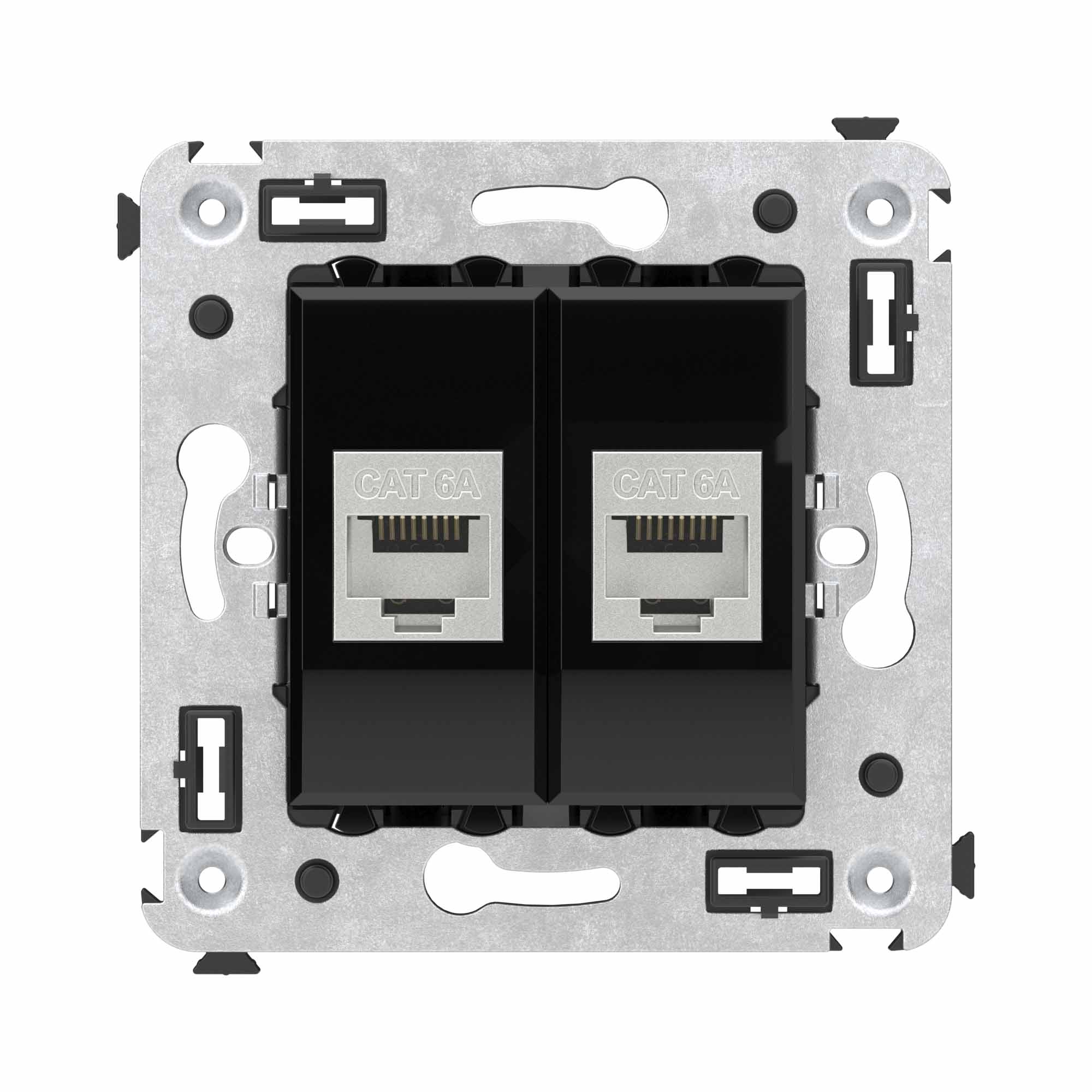 Компьютерная розетка RJ-45 без шторки в стену, кат.6А двойная экранированная, "Avanti", "Черный квадрат"