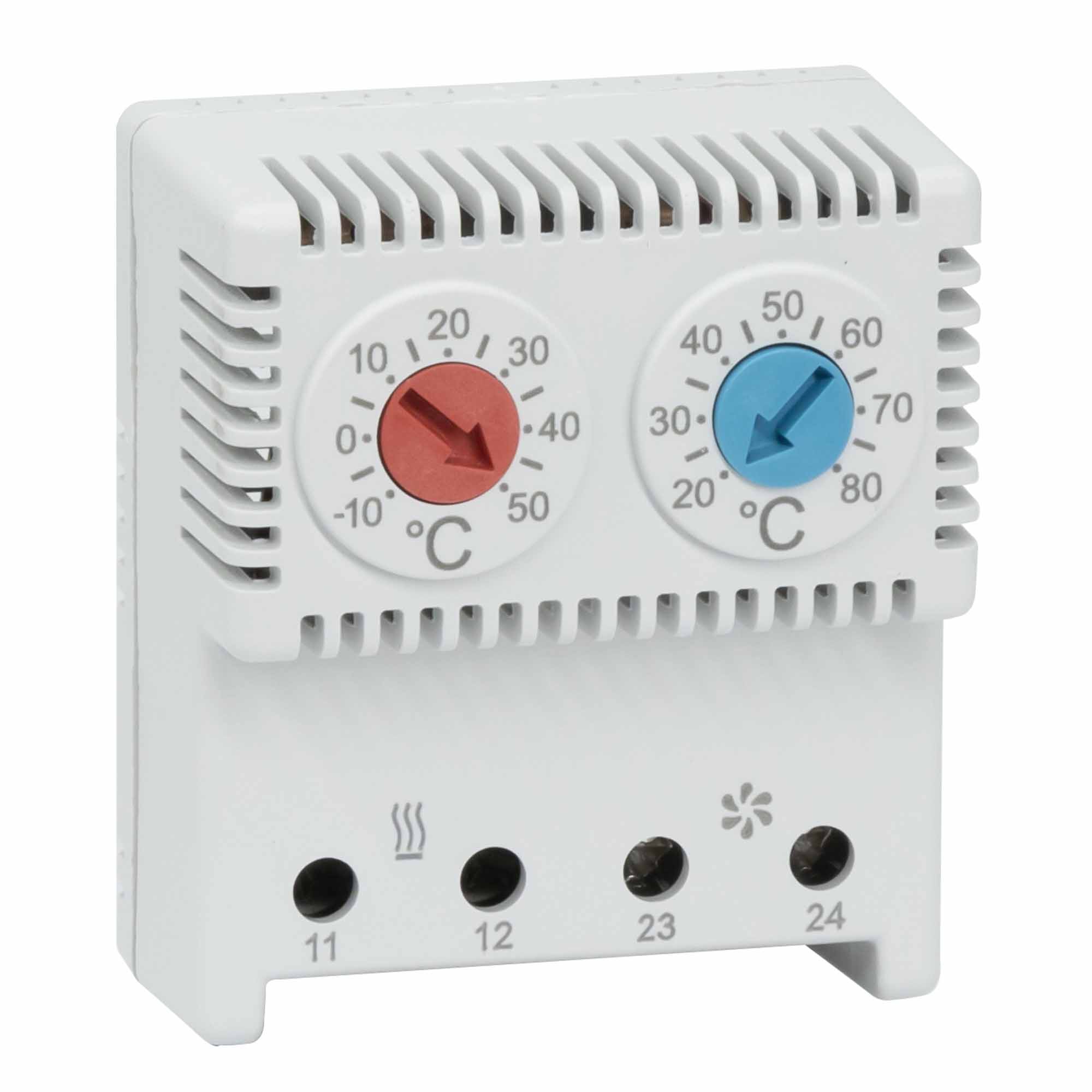 Сдвоенный термостат с регулируемыми диапазонами температуры -10…+50°C, NС-контакт, +20…+80°C, NO-контакт