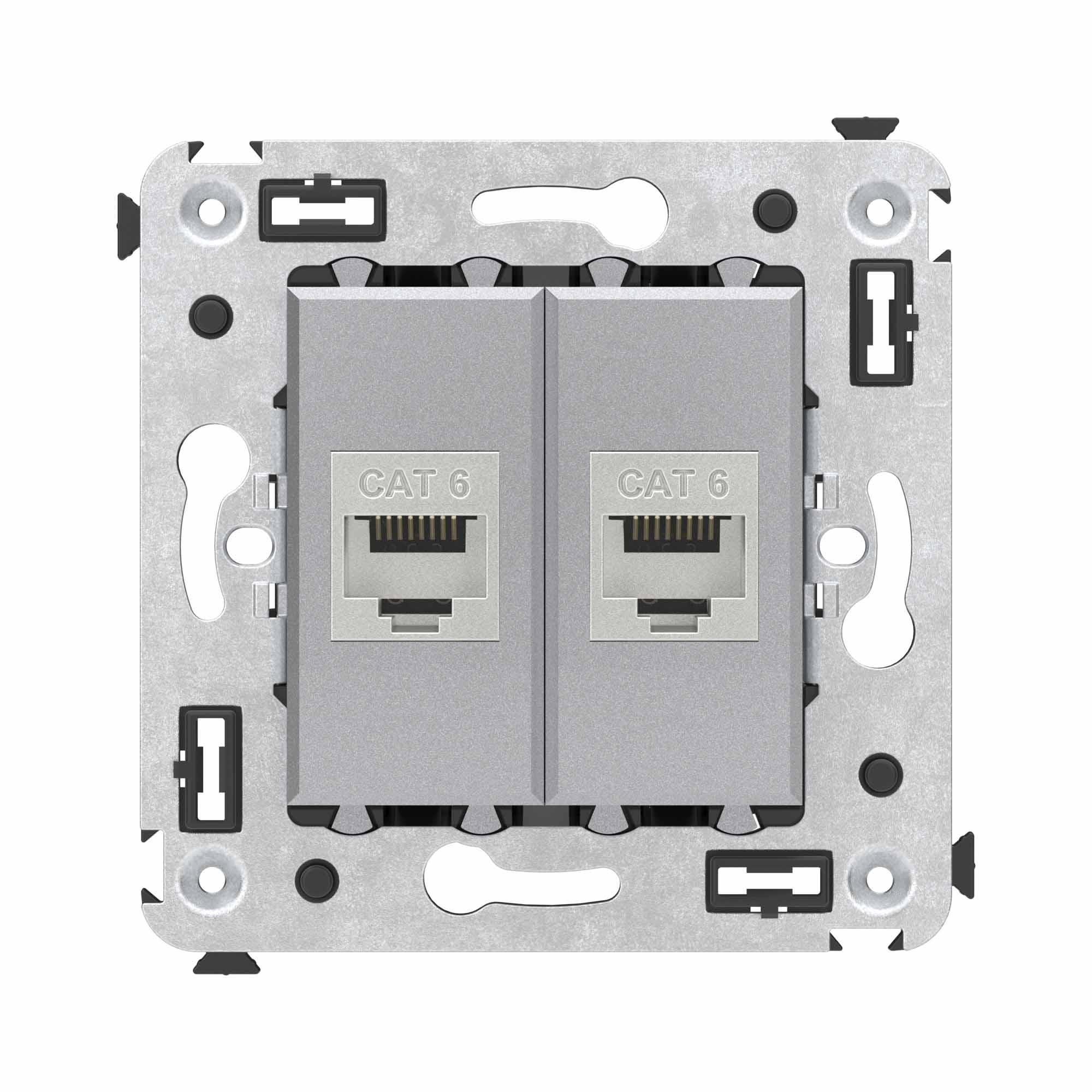 Компьютерная розетка RJ-45 без шторки в стену, кат.6 двойная экранированная, "Avanti", "Закаленная сталь"