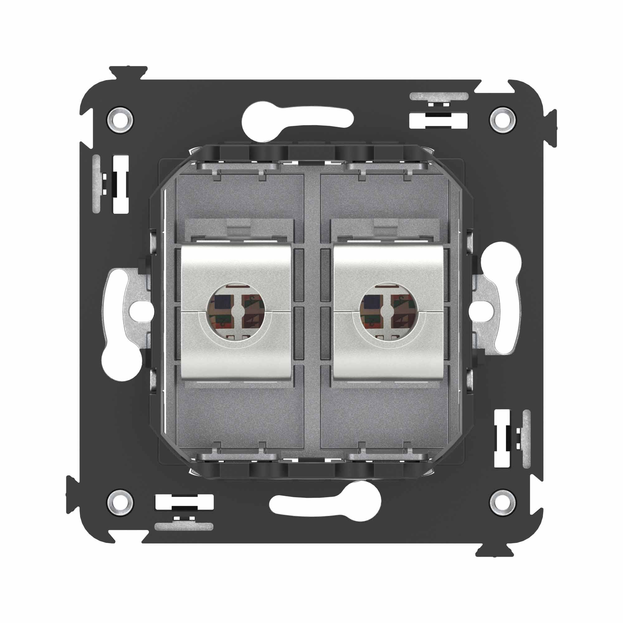 Компьютерная розетка RJ-45 без шторки в стену, кат.6 двойная экранированная, "Avanti", "Закаленная сталь"