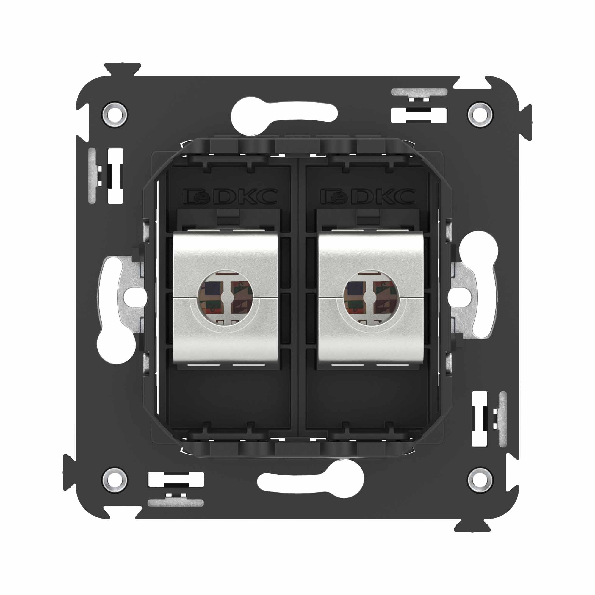 Компьютерная розетка RJ-45 без шторки в стену, кат.6 двойная экранированная, "Avanti", "Черный матовый"