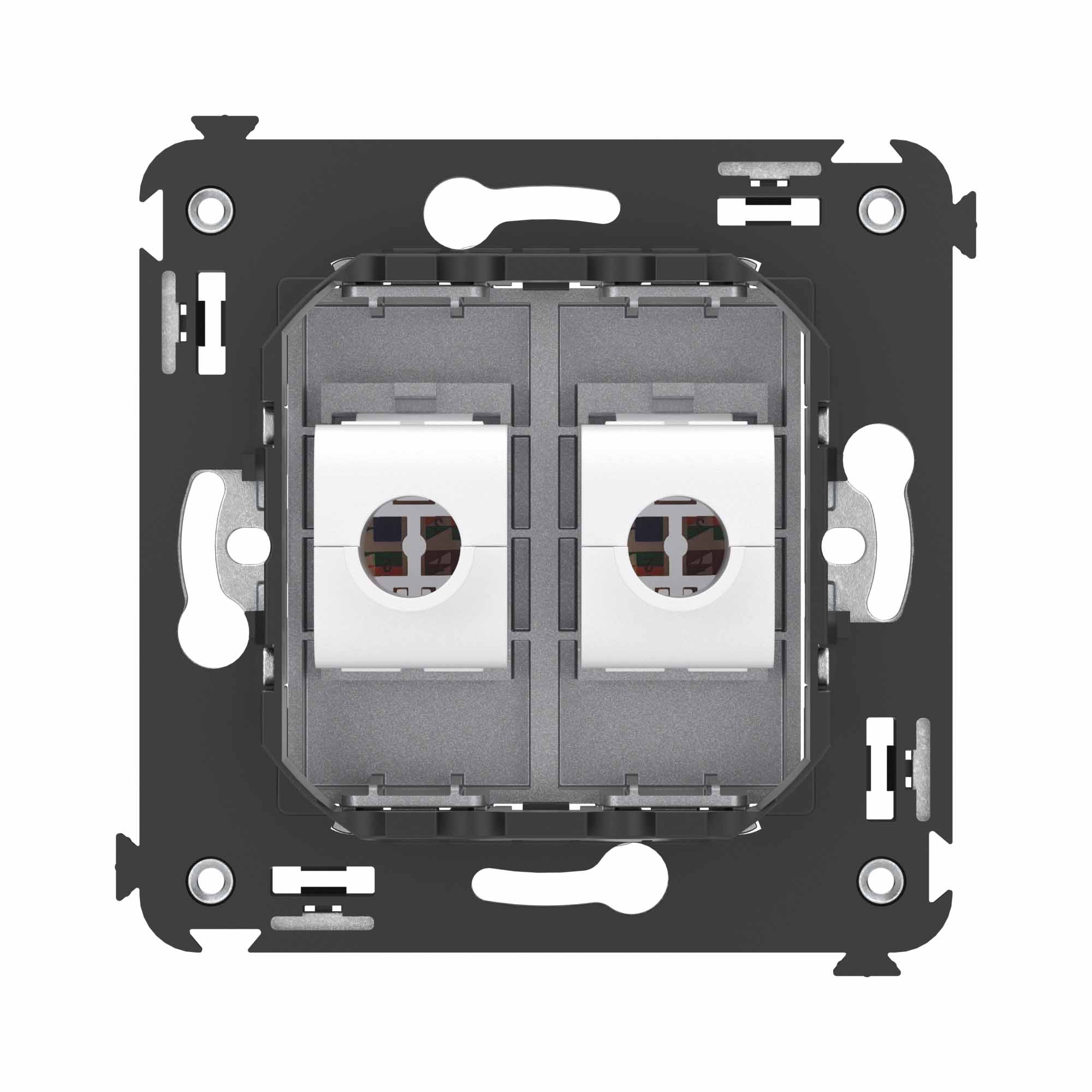 Компьютерная розетка RJ-45 без шторки в стену, кат.6А двойная, "Avanti", "Закаленная сталь"