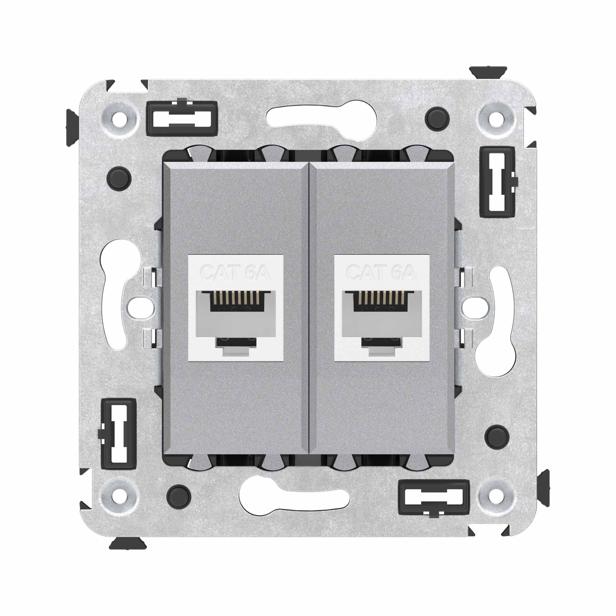 Компьютерная розетка RJ-45 без шторки в стену, кат.6А двойная, "Avanti", "Закаленная сталь"