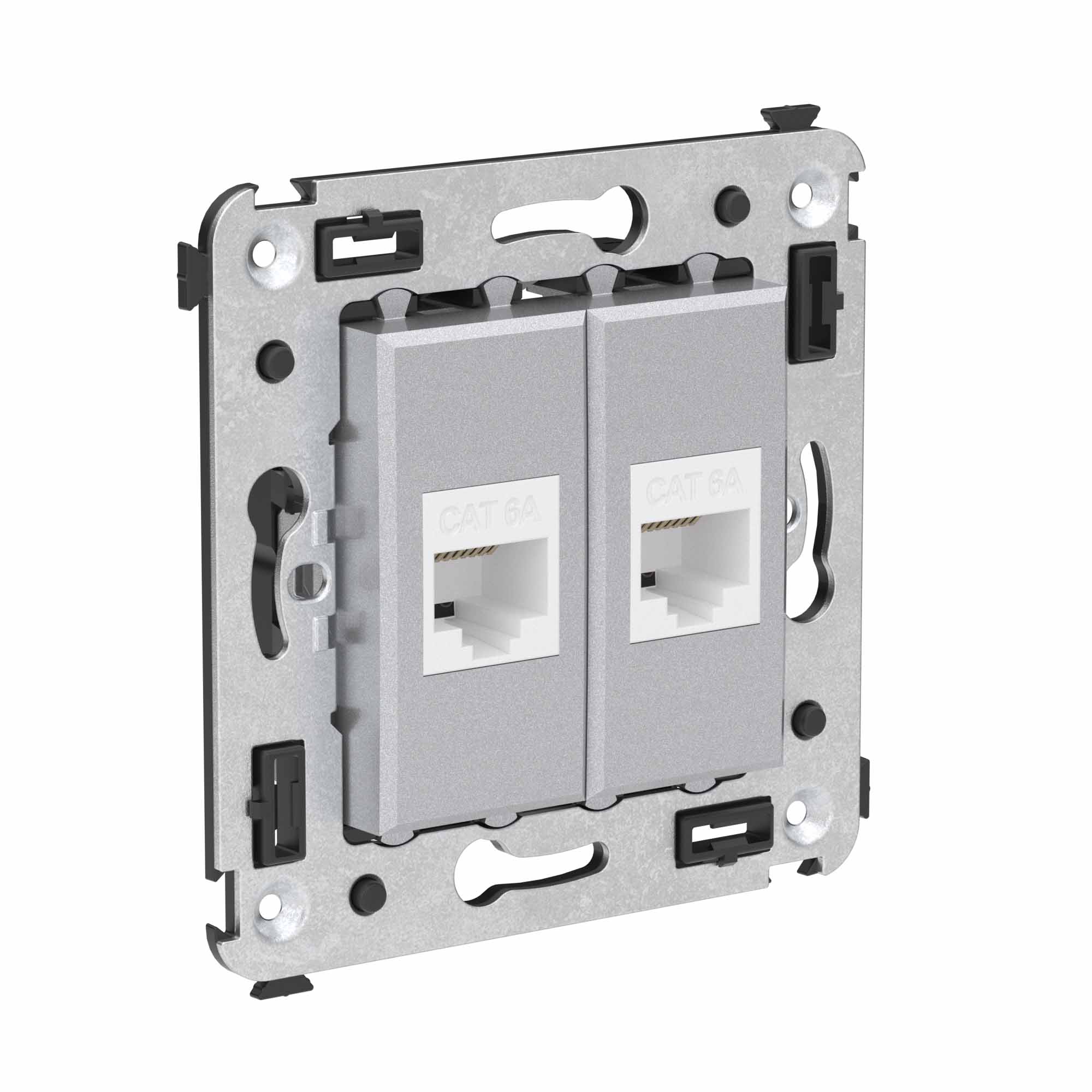 Компьютерная розетка RJ-45 без шторки в стену, кат.6А двойная, "Avanti", "Закаленная сталь"