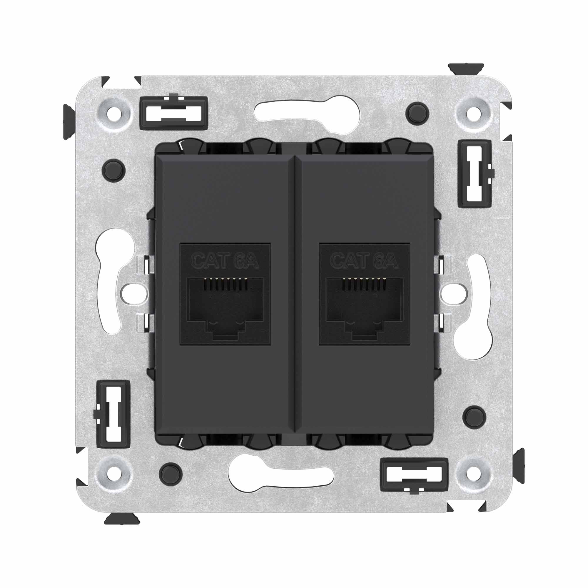 Компьютерная розетка RJ-45 без шторки в стену, кат.6А двойная, "Avanti", "Черный матовый"