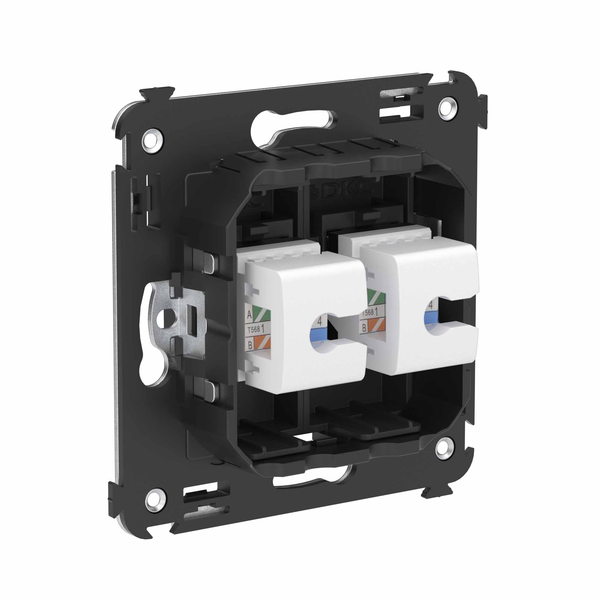 Компьютерная розетка RJ-45 без шторки в стену, кат.6А двойная, "Avanti", "Черный матовый"