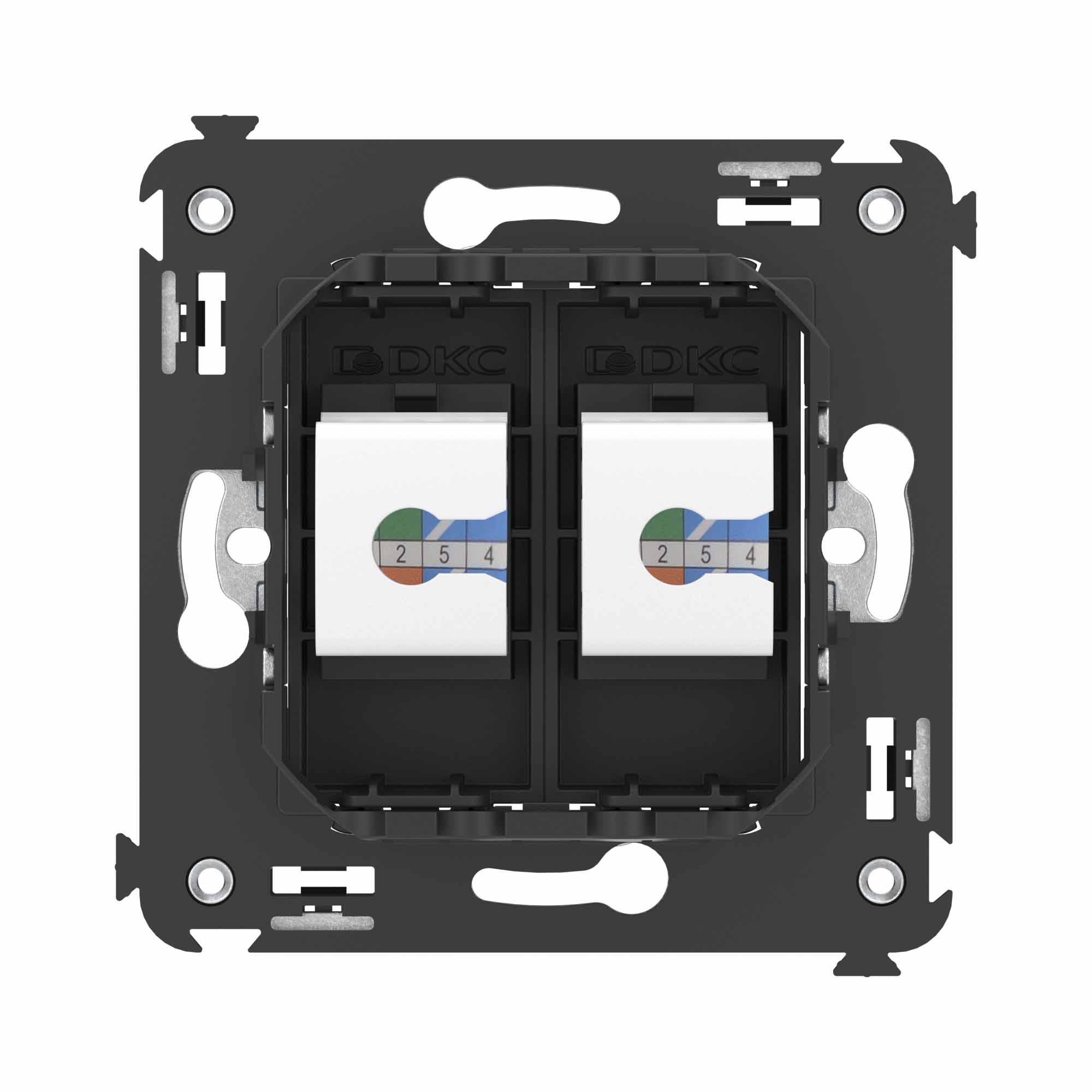 Компьютерная розетка RJ-45 без шторки в стену, кат.6А двойная, "Avanti", "Черный матовый"
