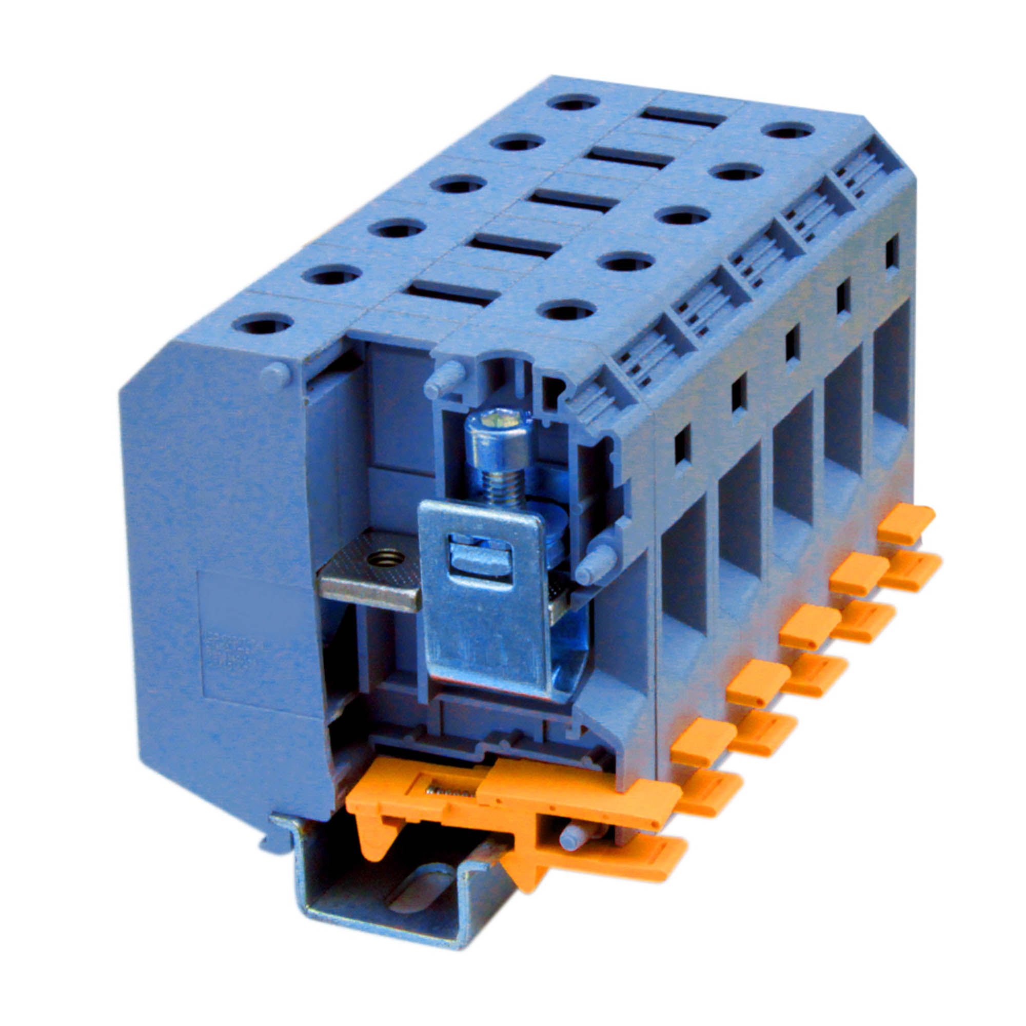 Клемма проходная, винтовой зажим, 2 точки подключения,  240 кв.мм, синяя