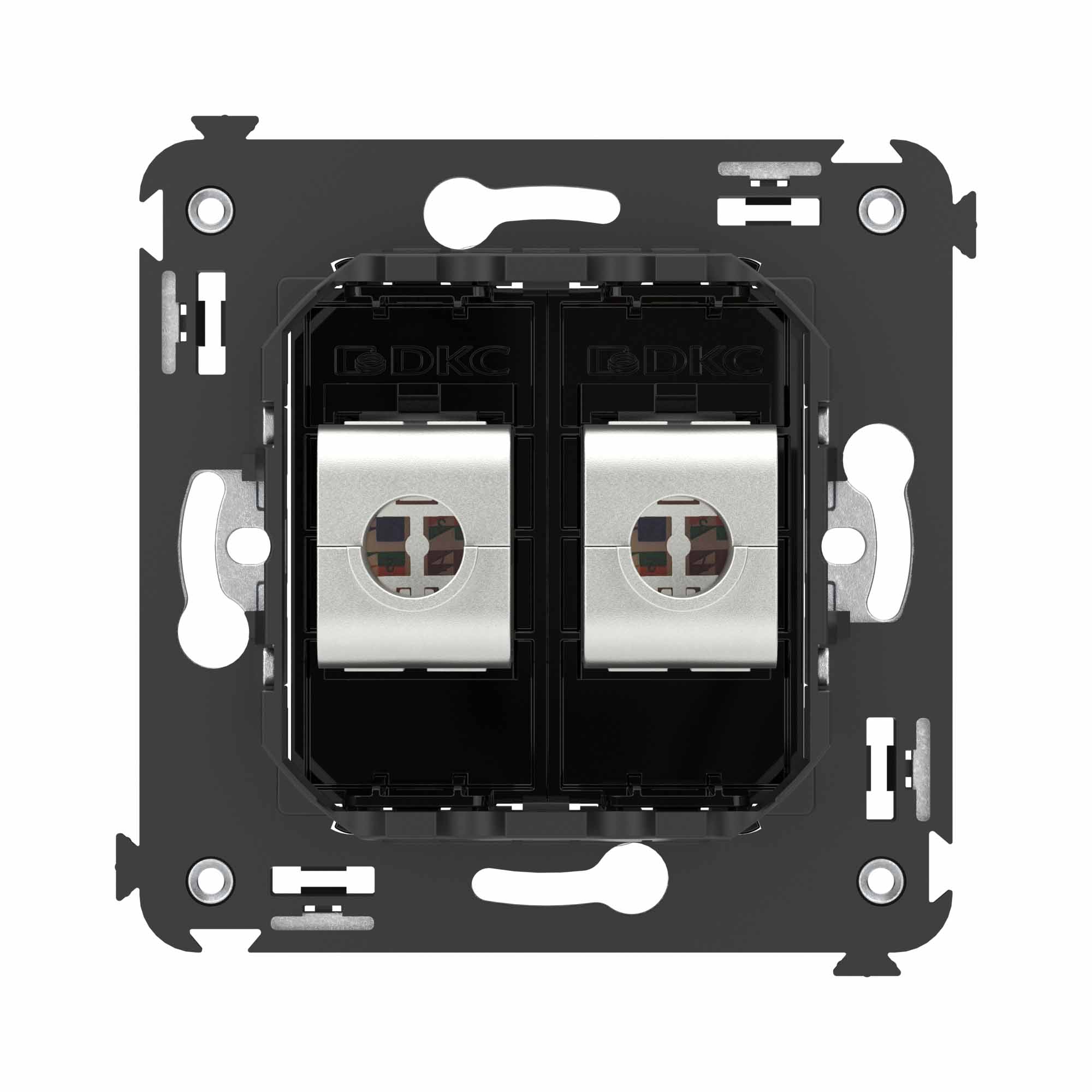 Компьютерная розетка RJ-45 без шторки в стену, кат.6 двойная экранированная, "Avanti", "Черный квадрат"