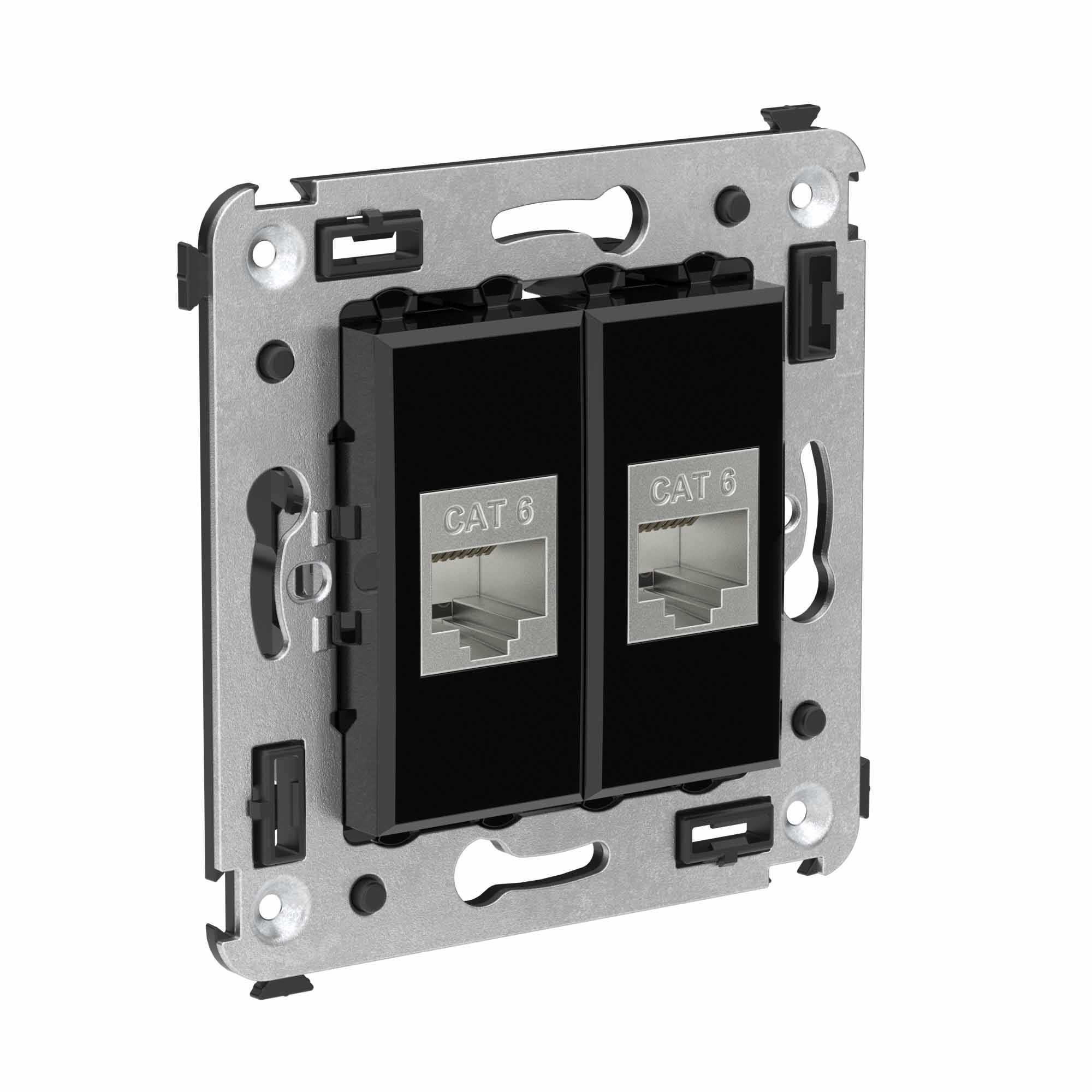 Компьютерная розетка RJ-45 без шторки в стену, кат.6 двойная экранированная, "Avanti", "Черный квадрат"