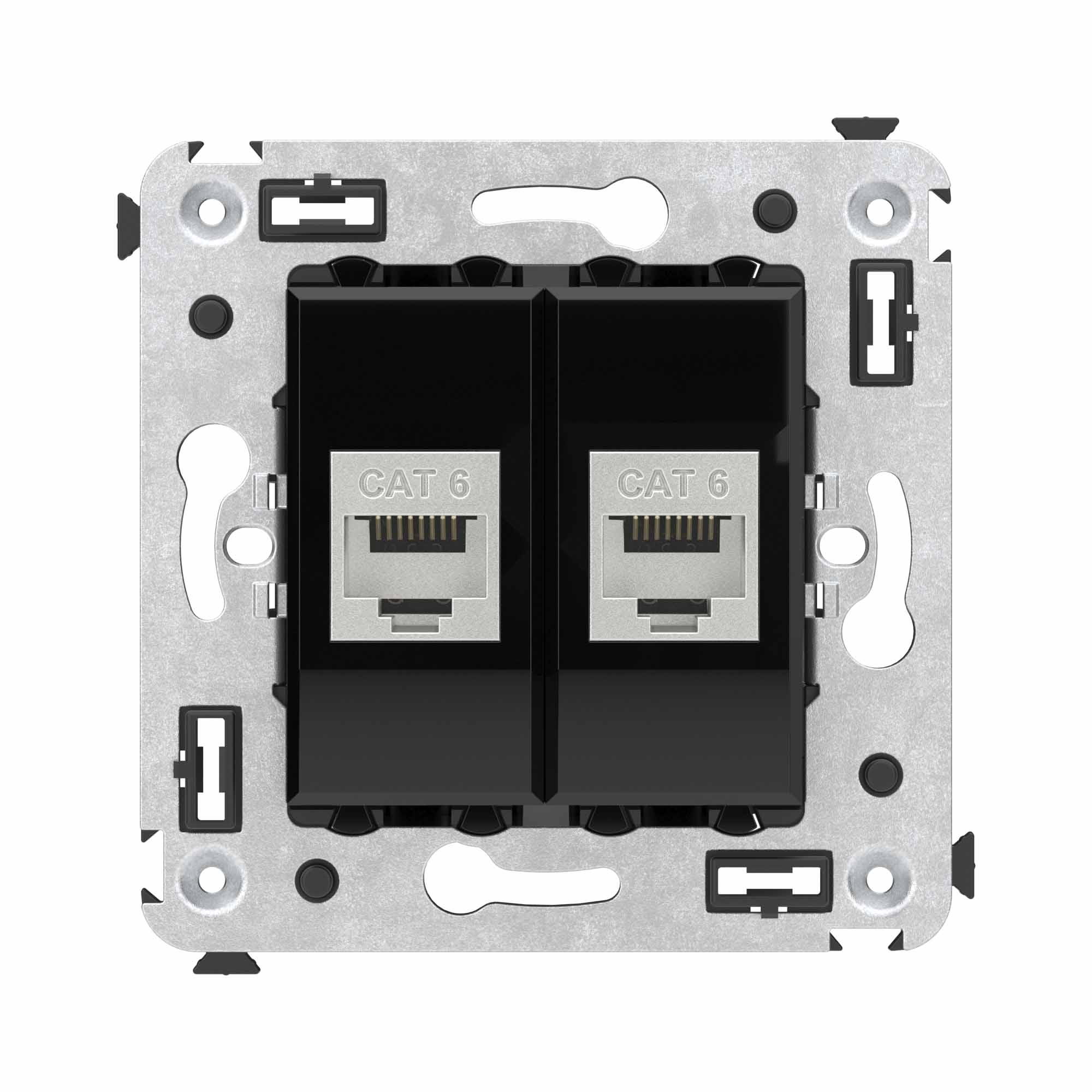 Компьютерная розетка RJ-45 без шторки в стену, кат.6 двойная экранированная, "Avanti", "Черный квадрат"