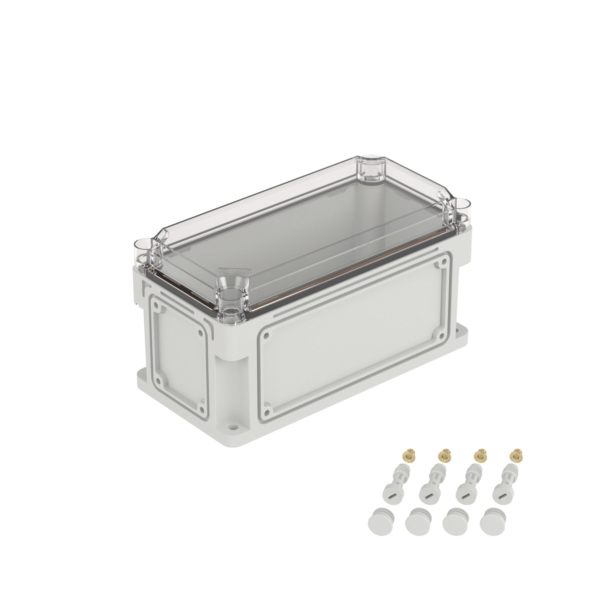 Корпус RAM box без МП 300х150х160 мм, с фланцами, прозрачная крышка высотой 35 мм, IP66/IP67
