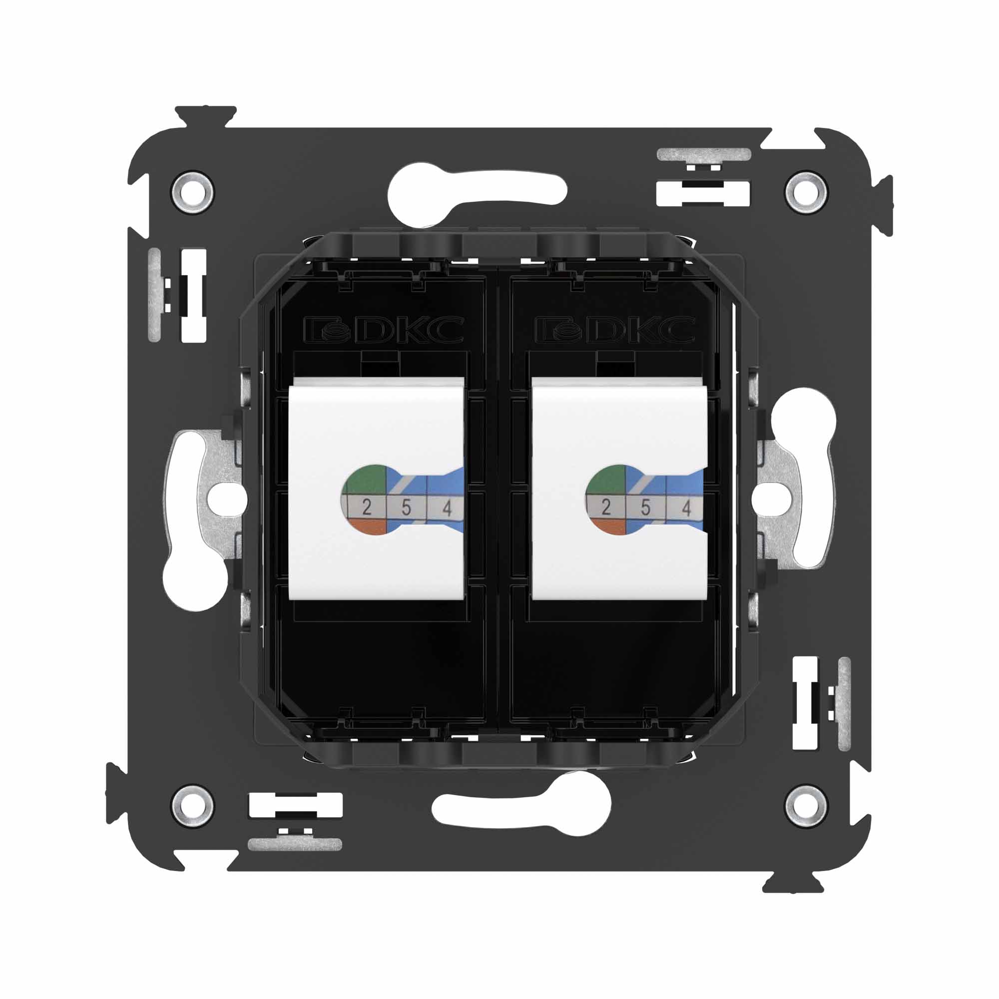 Компьютерная розетка RJ-45 без шторки в стену, кат.6А двойная, "Avanti", "Черный квадрат"