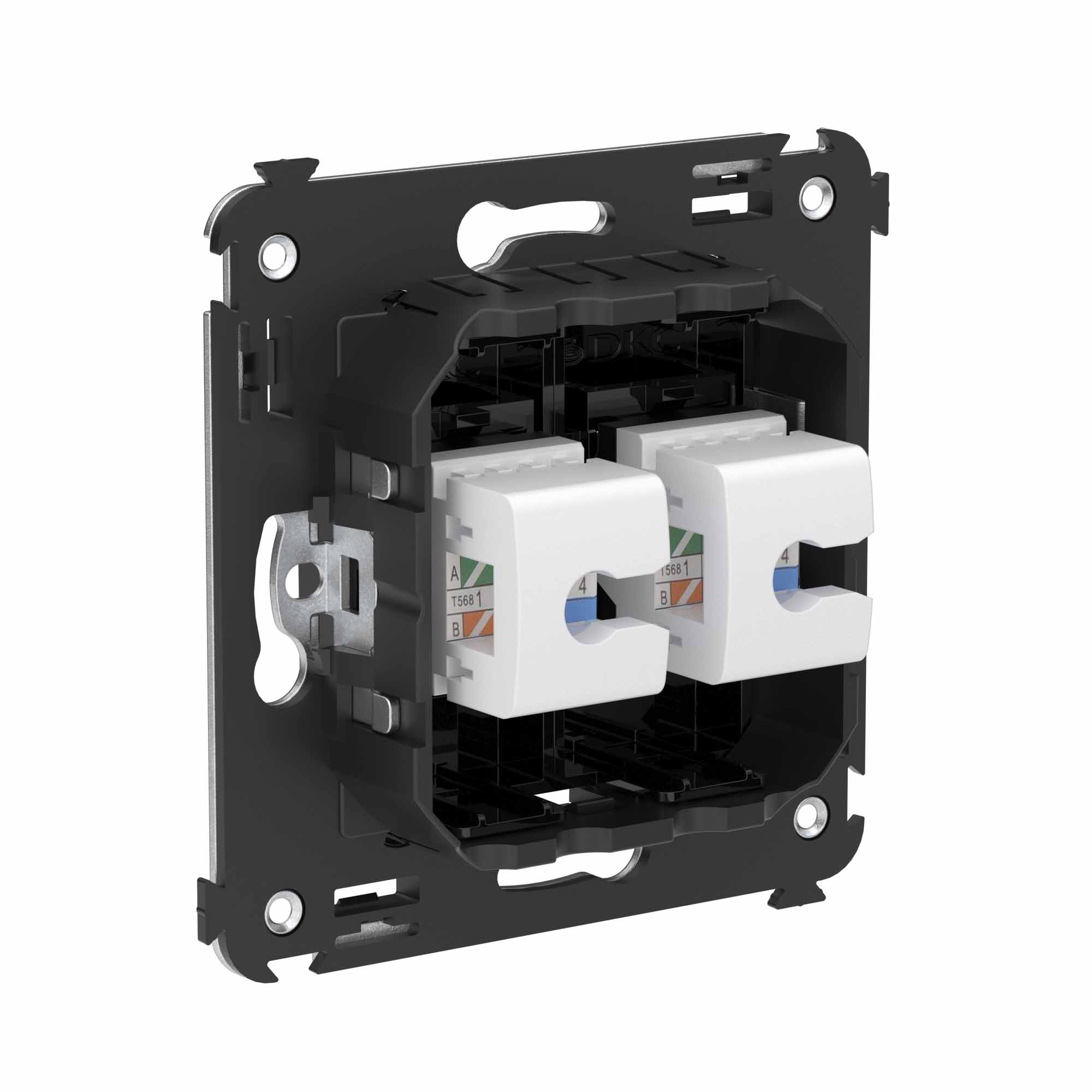 Компьютерная розетка RJ-45 без шторки в стену, кат.6А двойная, "Avanti", "Черный квадрат"