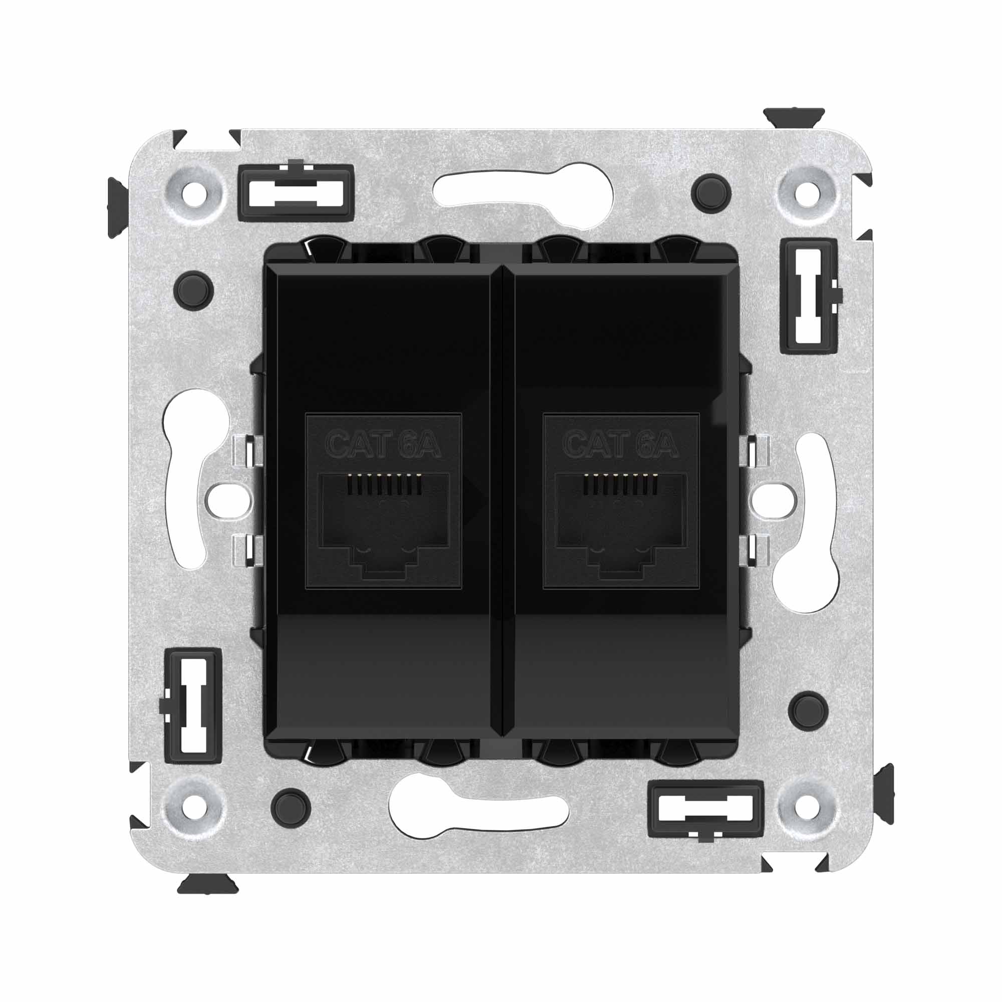 Компьютерная розетка RJ-45 без шторки в стену, кат.6А двойная, "Avanti", "Черный квадрат"