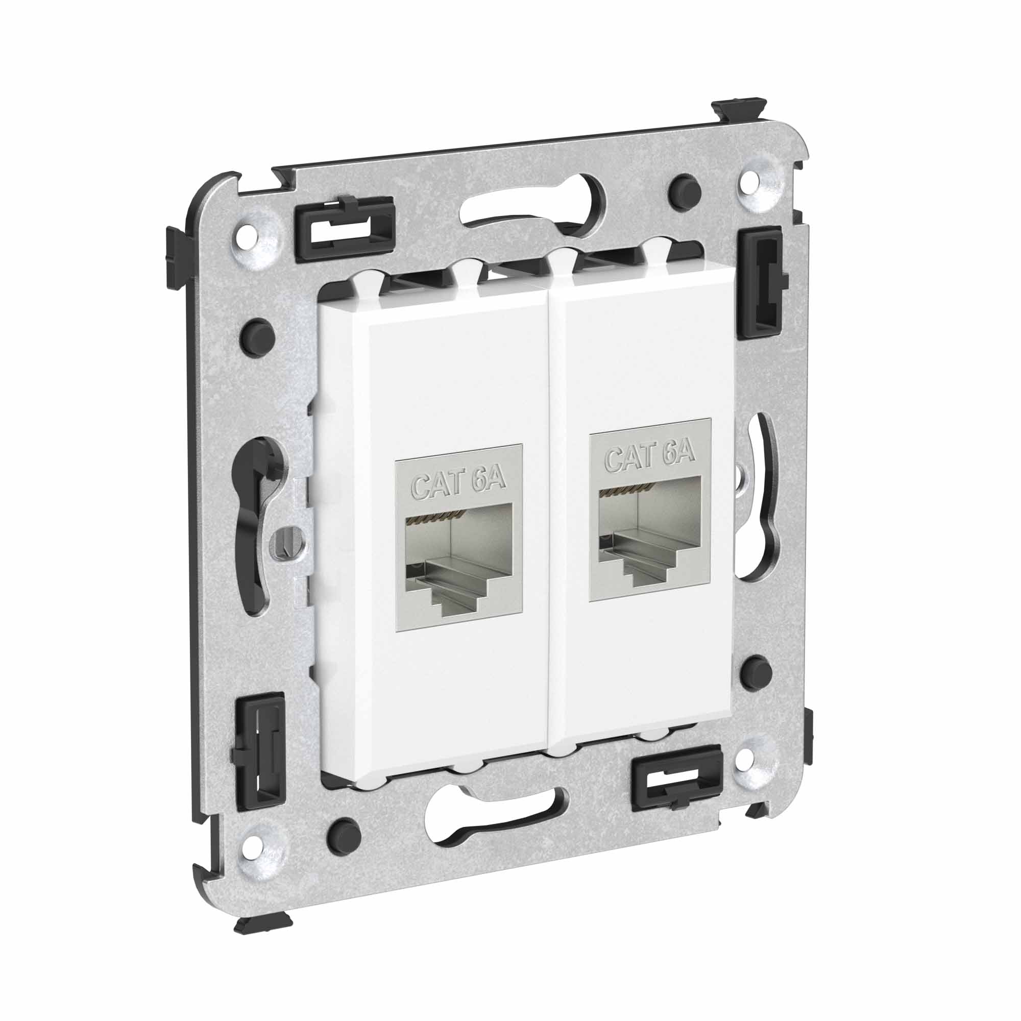 Компьютерная розетка RJ-45 без шторки в стену, кат.6A двойная экранированная, "Avanti", "Белое облако"