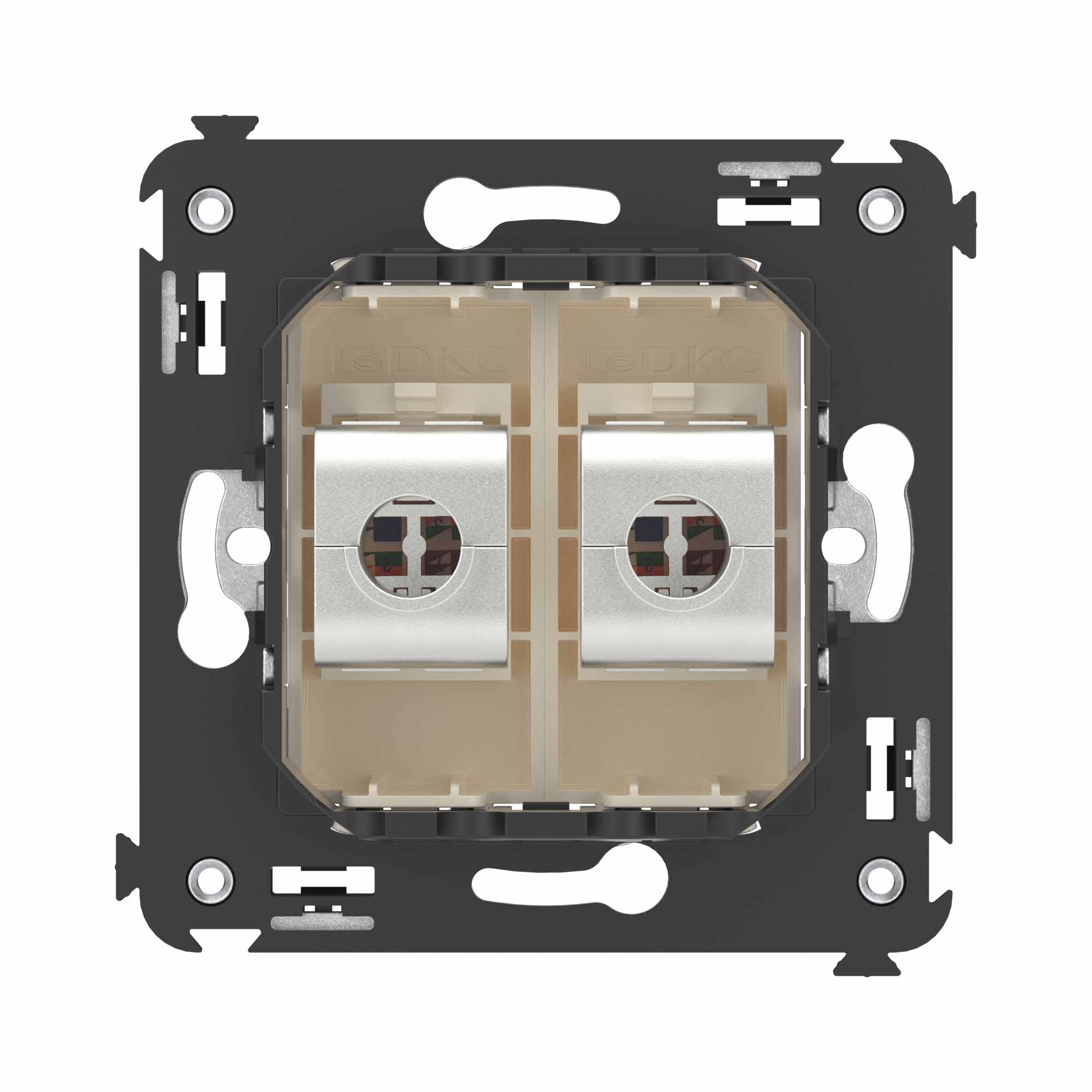 Компьютерная розетка RJ-45 без шторки в стену, кат.6А двойная экранированная, "Avanti", "Ванильная дымка"