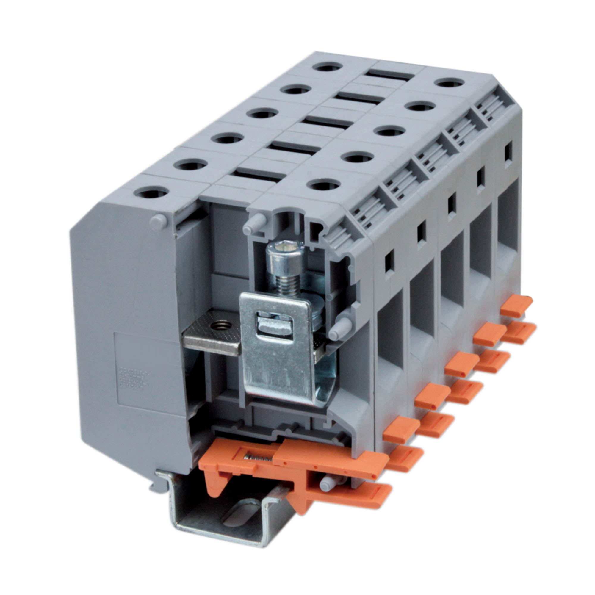 Клемма проходная, винтовой зажим, 2 точки подключения,  240 кв.мм, серая